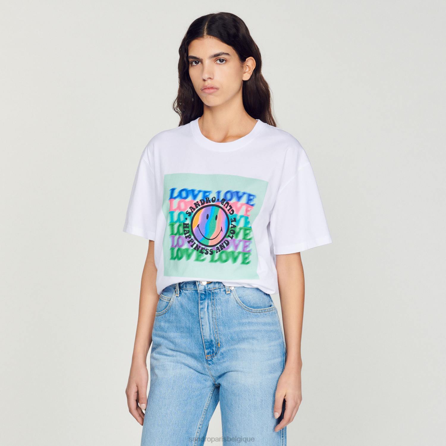 vêtements Sandro Paris t-shirt souriant blanc femmes XLXD209