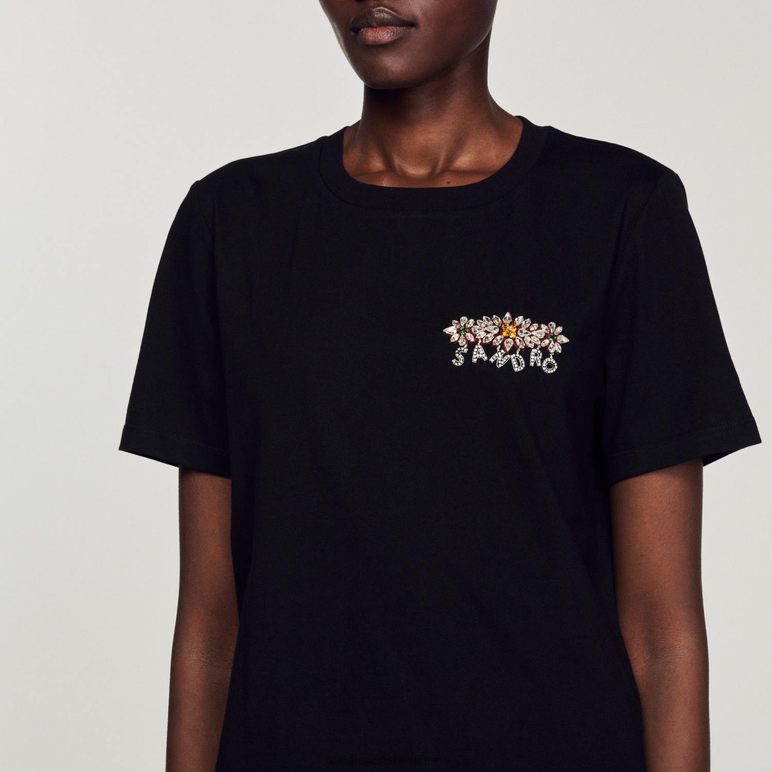 vêtements Sandro Paris t-shirt à strass noir femmes XLXD237