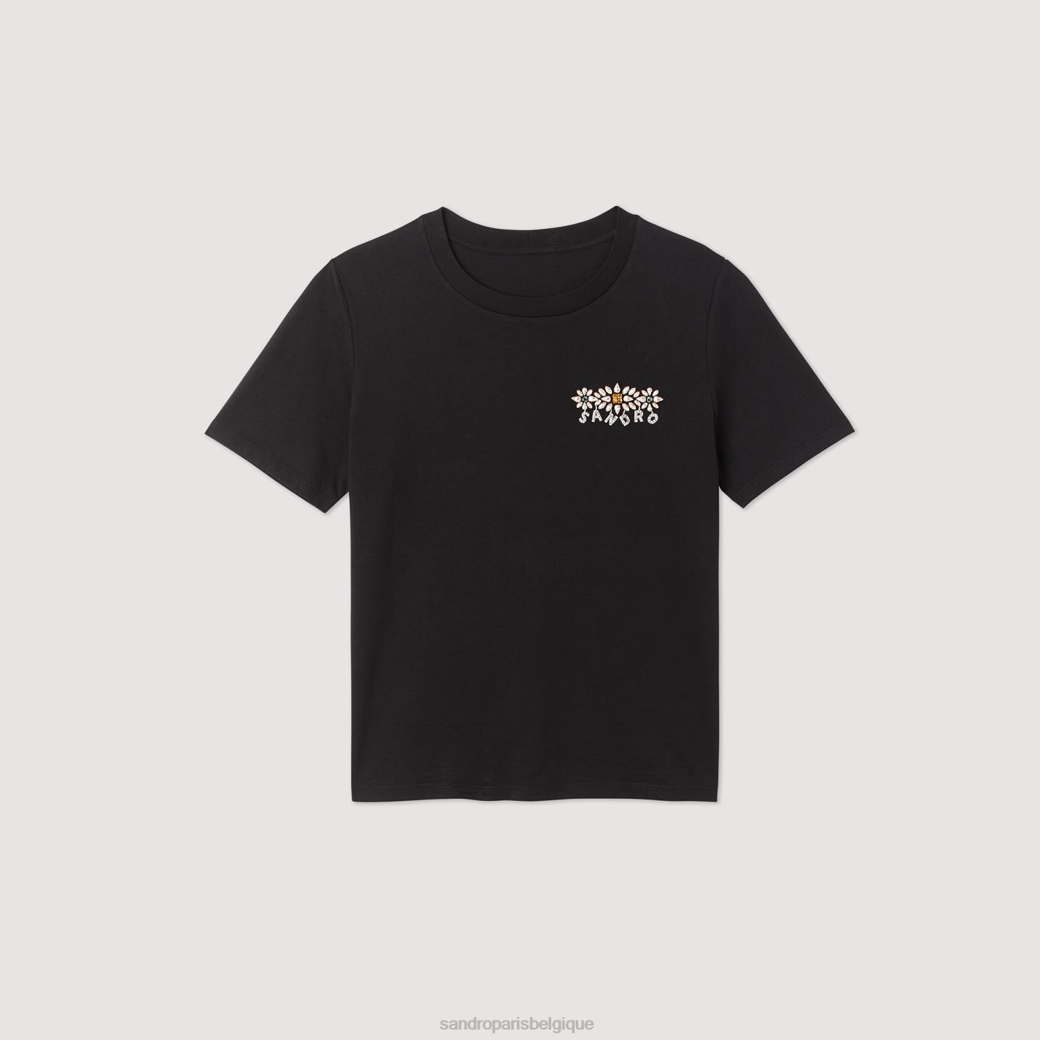 vêtements Sandro Paris t-shirt à strass noir femmes XLXD237