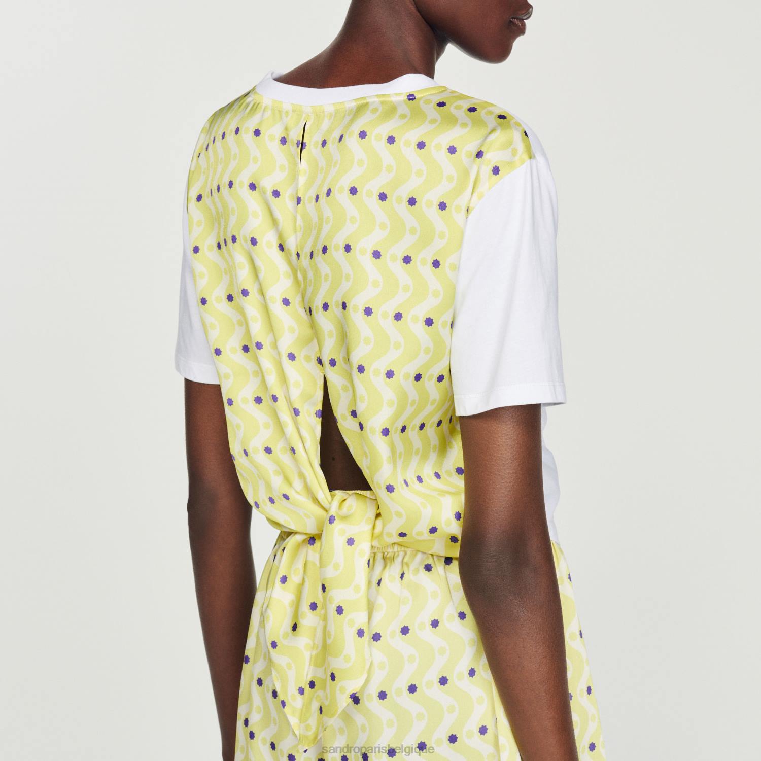 vêtements Sandro Paris t-shirt à étoiles imprimées jaune/violet femmes XLXD160