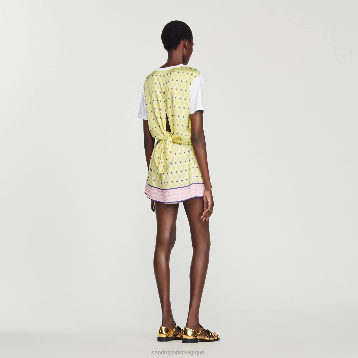 vêtements Sandro Paris t-shirt à étoiles imprimées jaune/violet femmes XLXD160