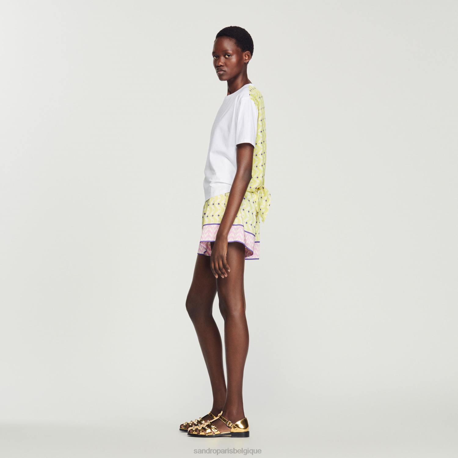 vêtements Sandro Paris t-shirt à étoiles imprimées jaune/violet femmes XLXD160