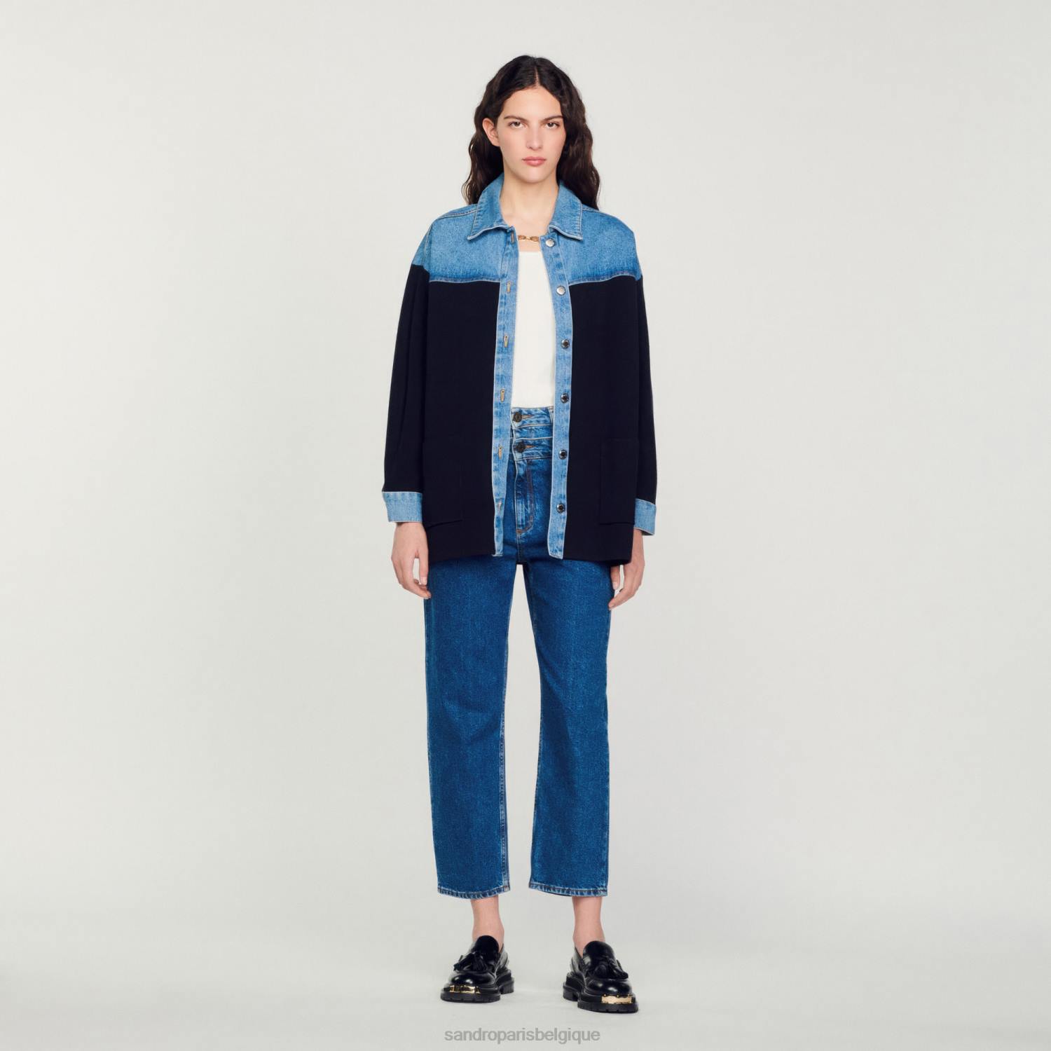 vêtements Sandro Paris cardigan style veste bi-matière marine profonde femmes XLXD193