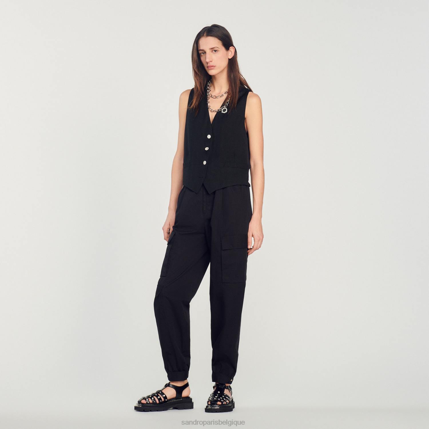 vêtements Sandro Paris gilet masculin en strass noir femmes XLXD284