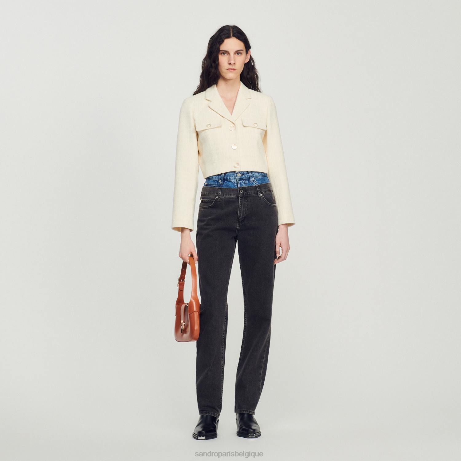 vêtements Sandro Paris veste courte boutonnée en tweed écru femmes XLXD55