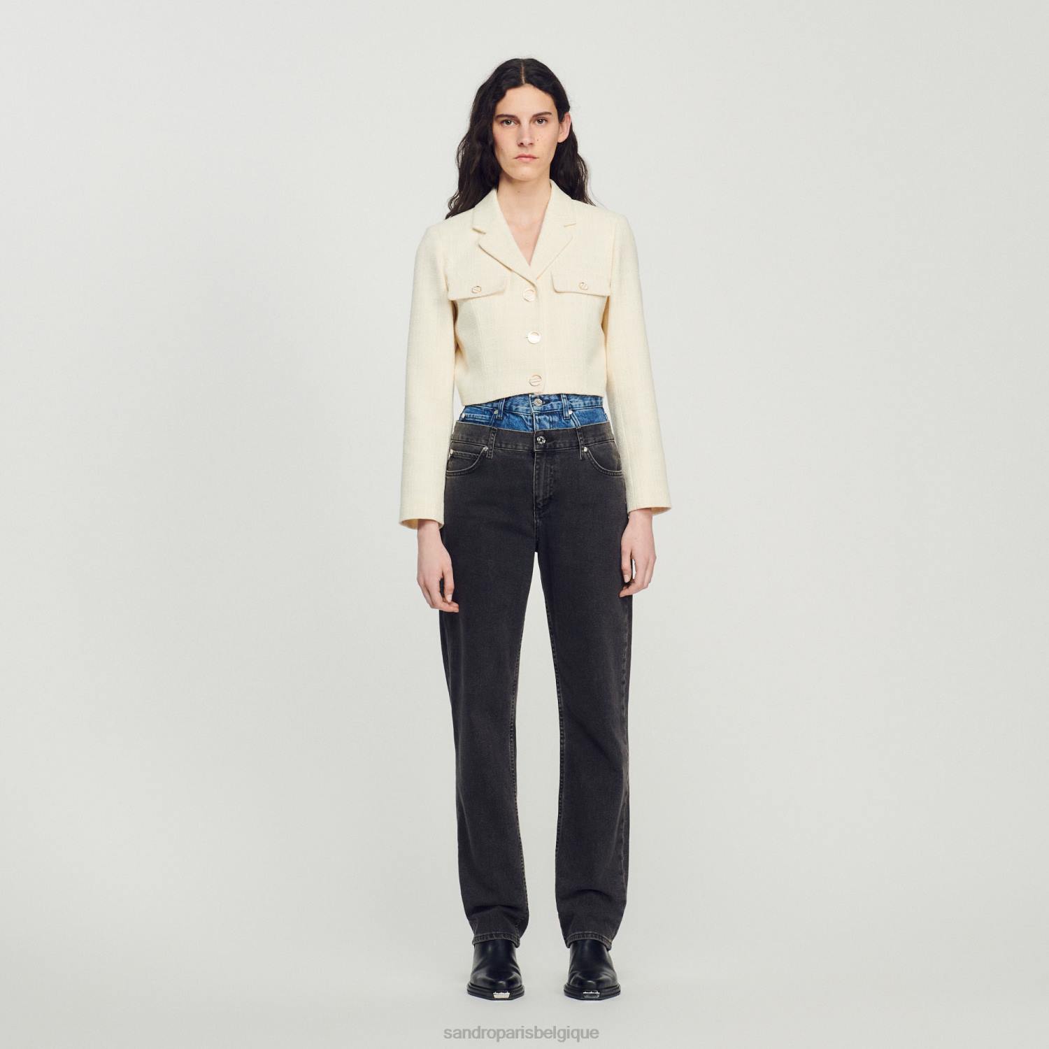 vêtements Sandro Paris veste courte boutonnée en tweed écru femmes XLXD55