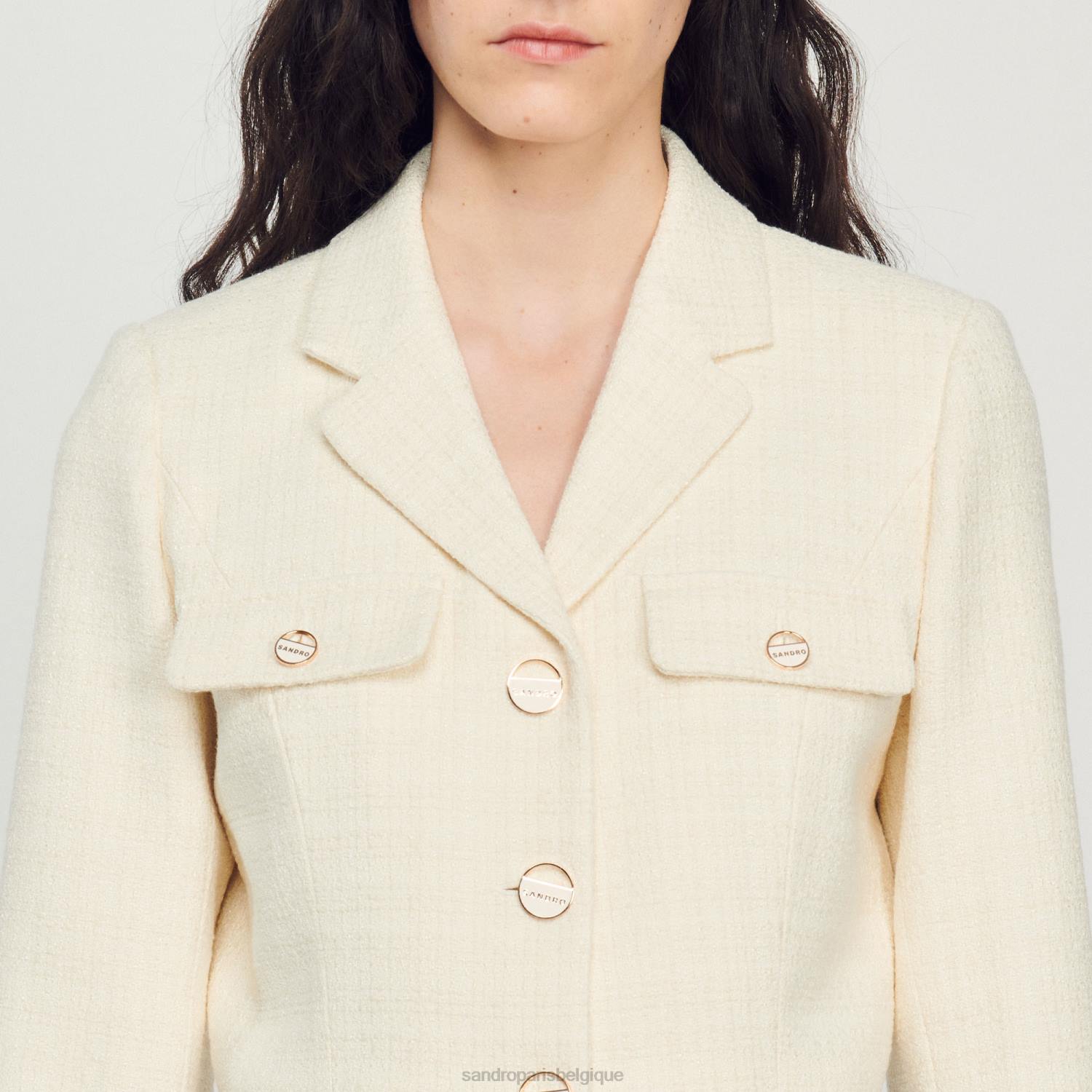 vêtements Sandro Paris veste courte boutonnée en tweed écru femmes XLXD55