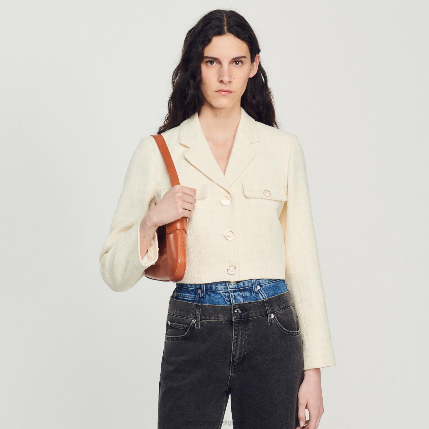 vêtements Sandro Paris veste courte boutonnée en tweed écru femmes XLXD55