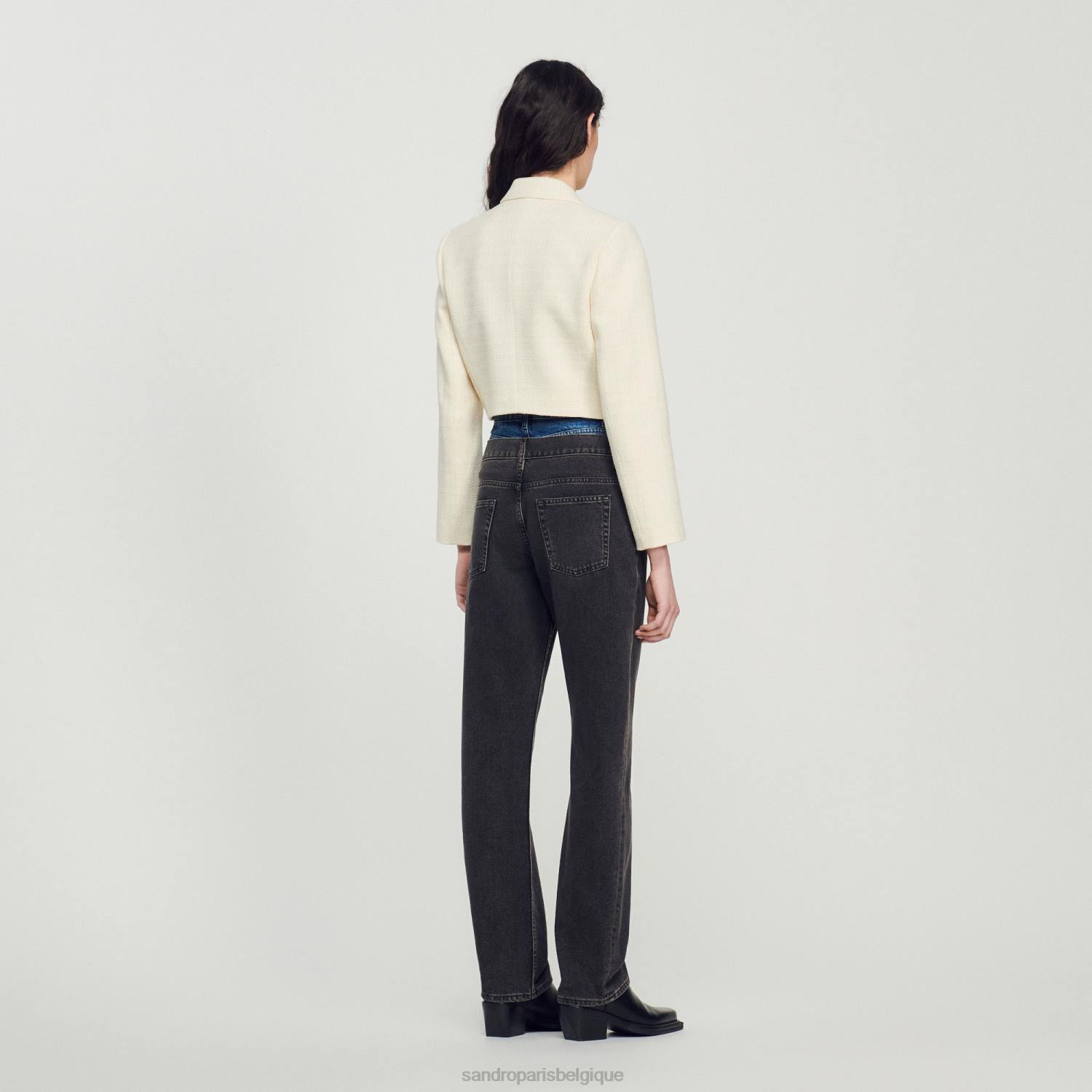vêtements Sandro Paris veste courte boutonnée en tweed écru femmes XLXD55