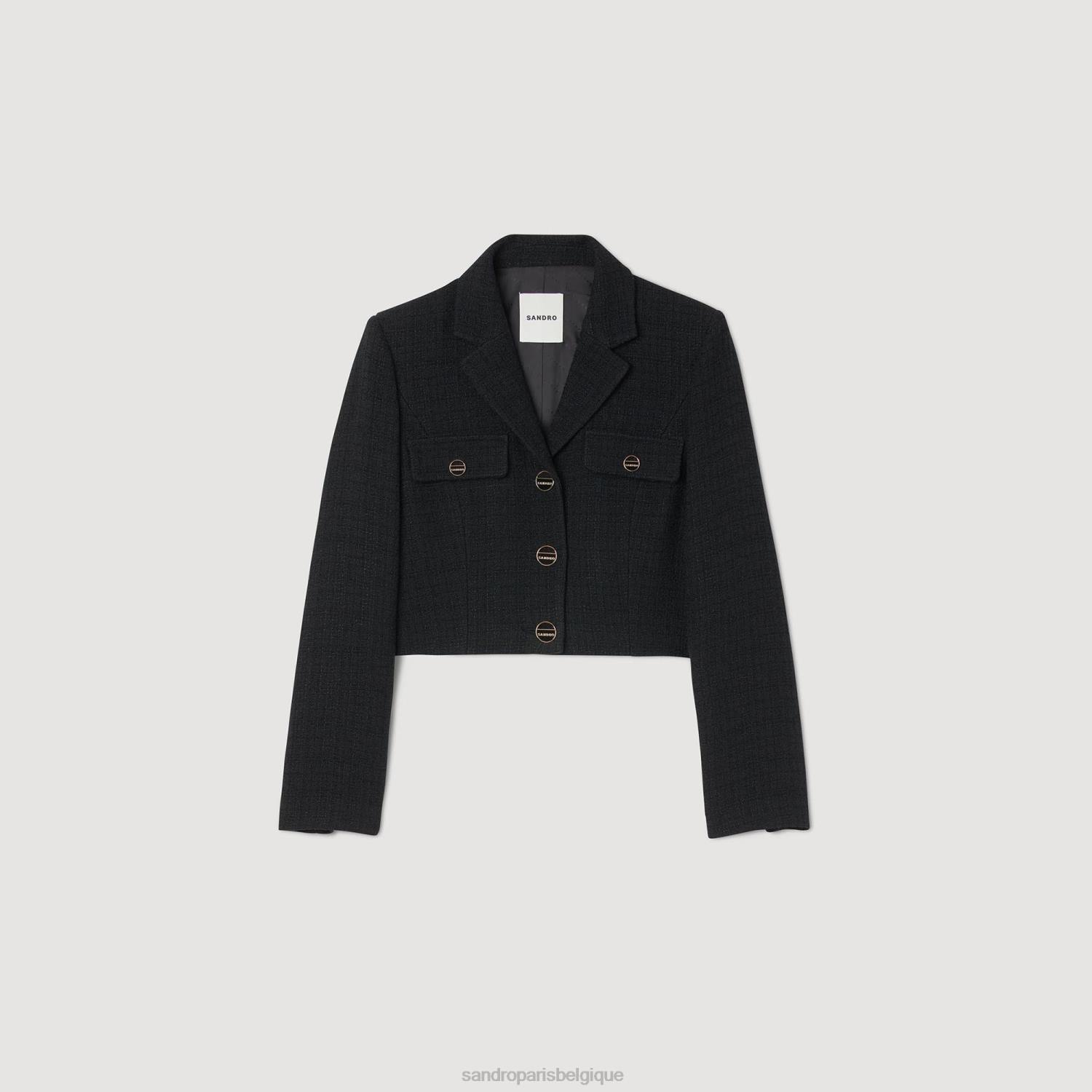 vêtements Sandro Paris veste courte boutonnée en tweed noir femmes XLXD64