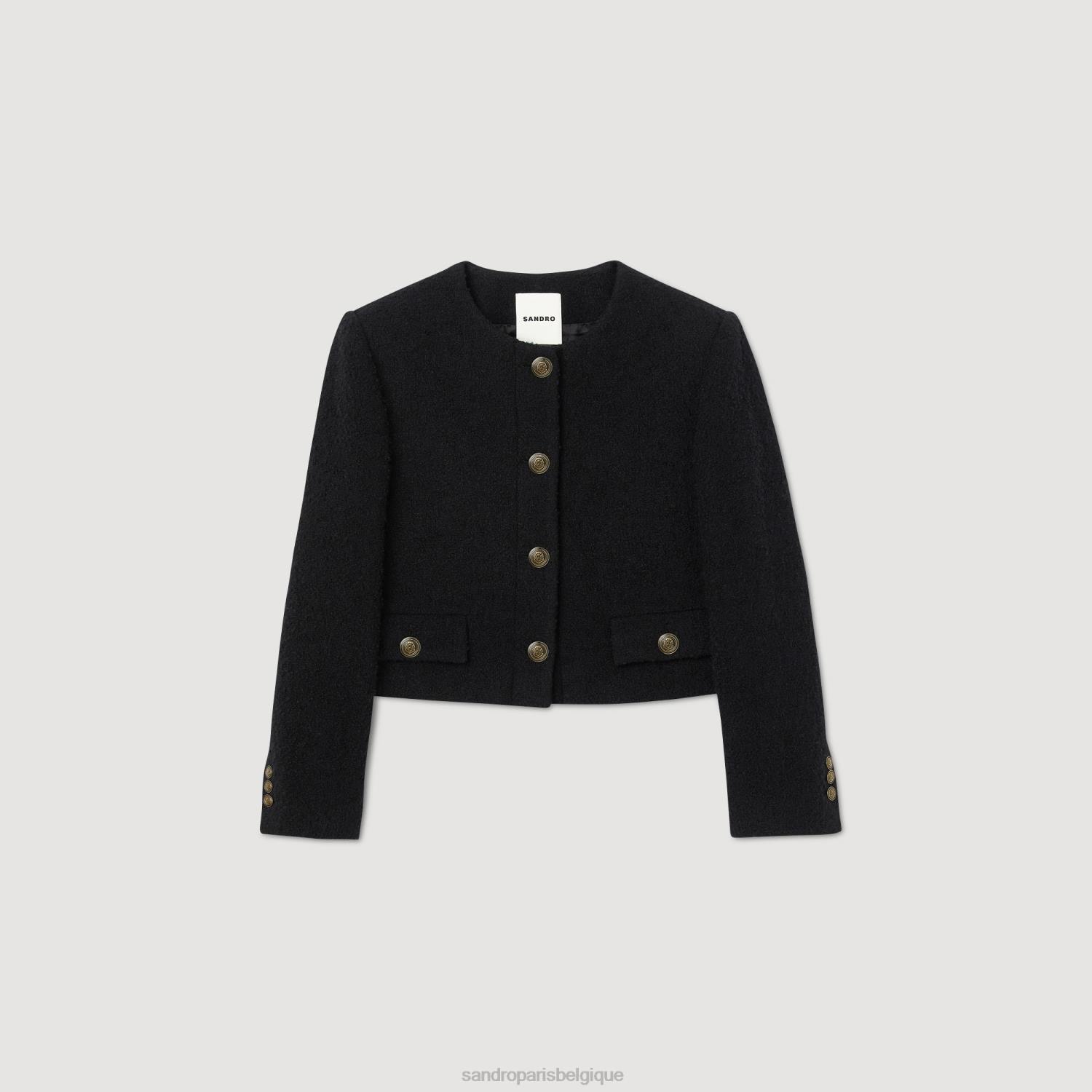 vêtements Sandro Paris veste courte en laine bouclée noir femmes XLXD40