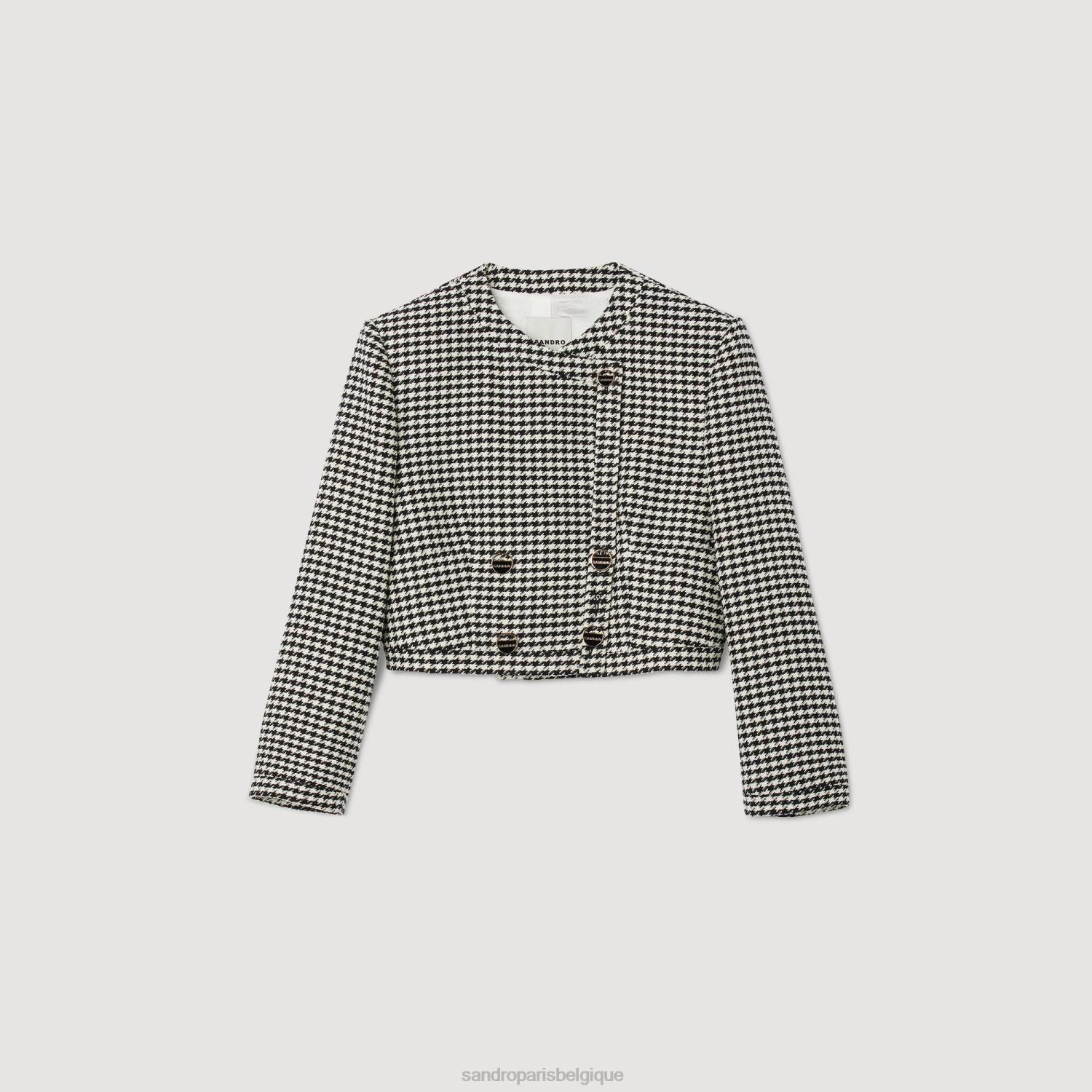 vêtements Sandro Paris veste courte à motif pied-de-poule noir blanc femmes XLXD25