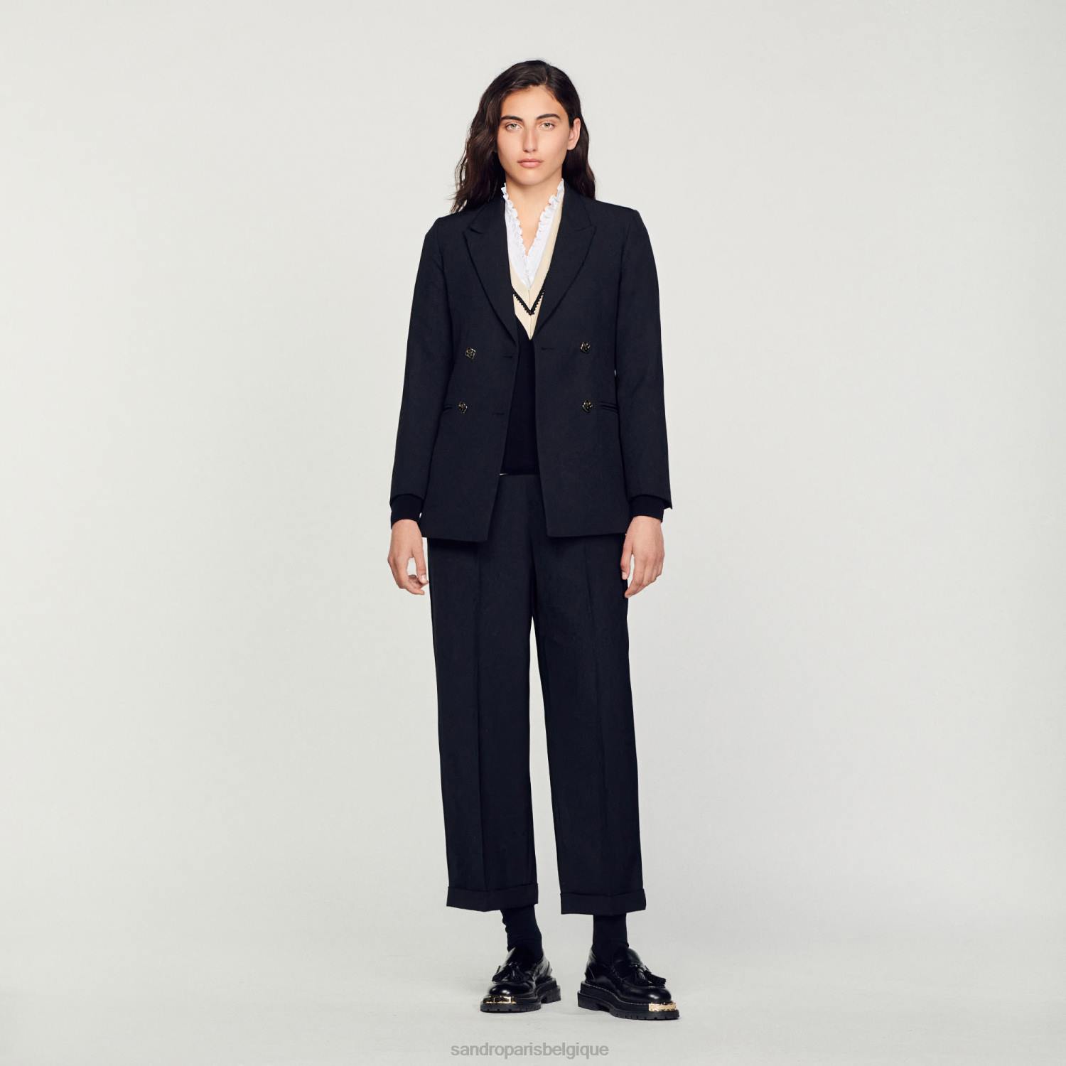 vêtements Sandro Paris veste de costume à double boutonnage noir femmes XLXD176