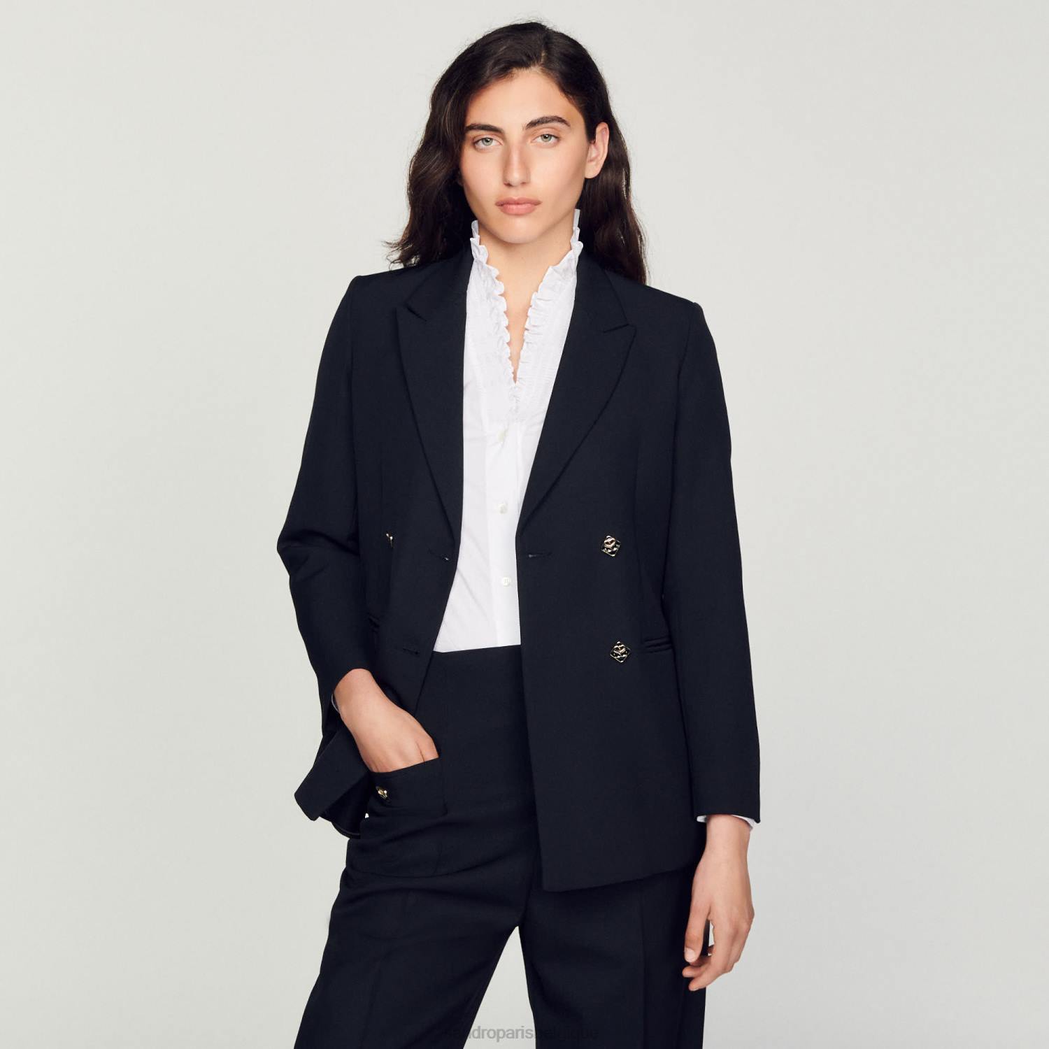 vêtements Sandro Paris veste de costume à double boutonnage noir femmes XLXD176