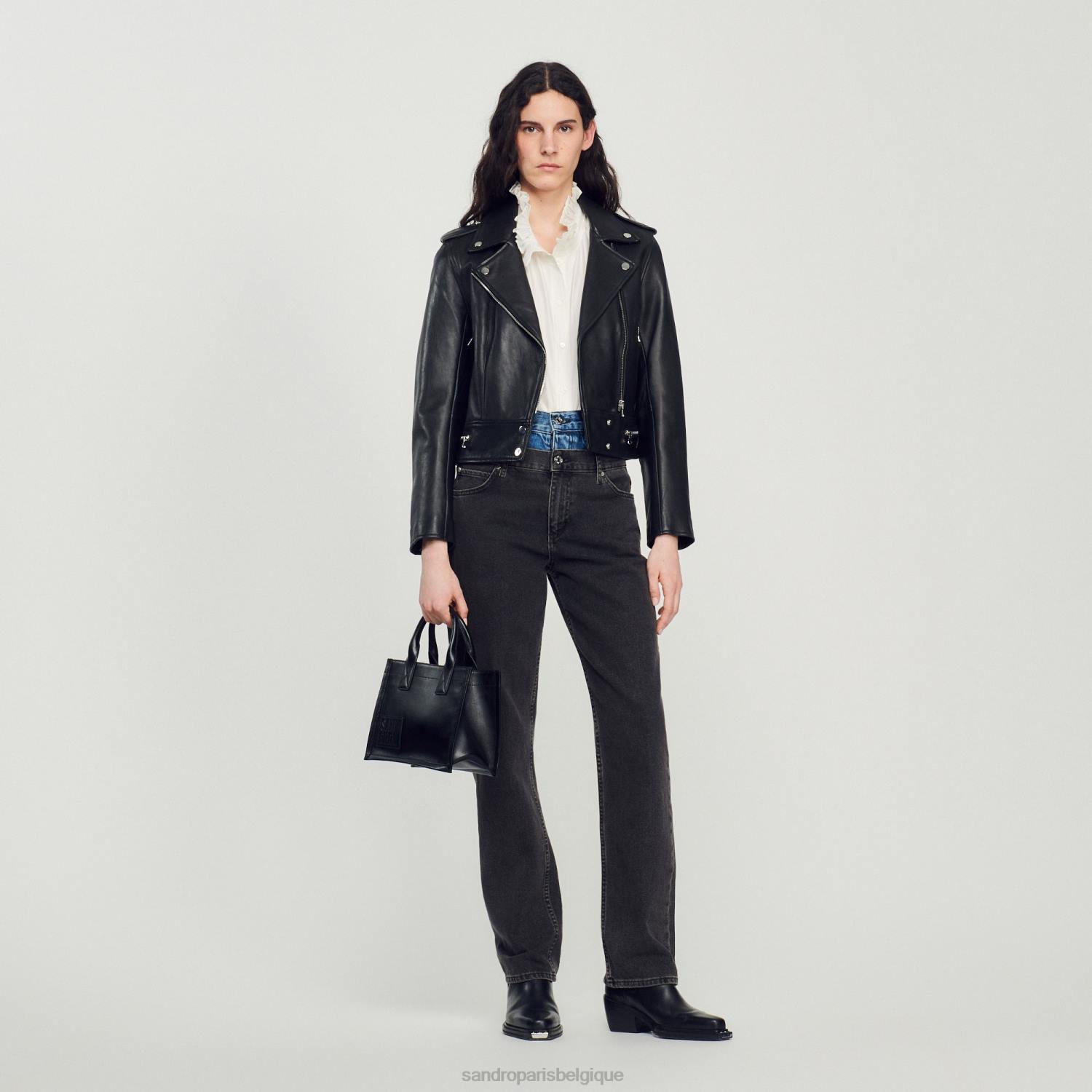 vêtements Sandro Paris veste de cuir noir femmes XLXD104