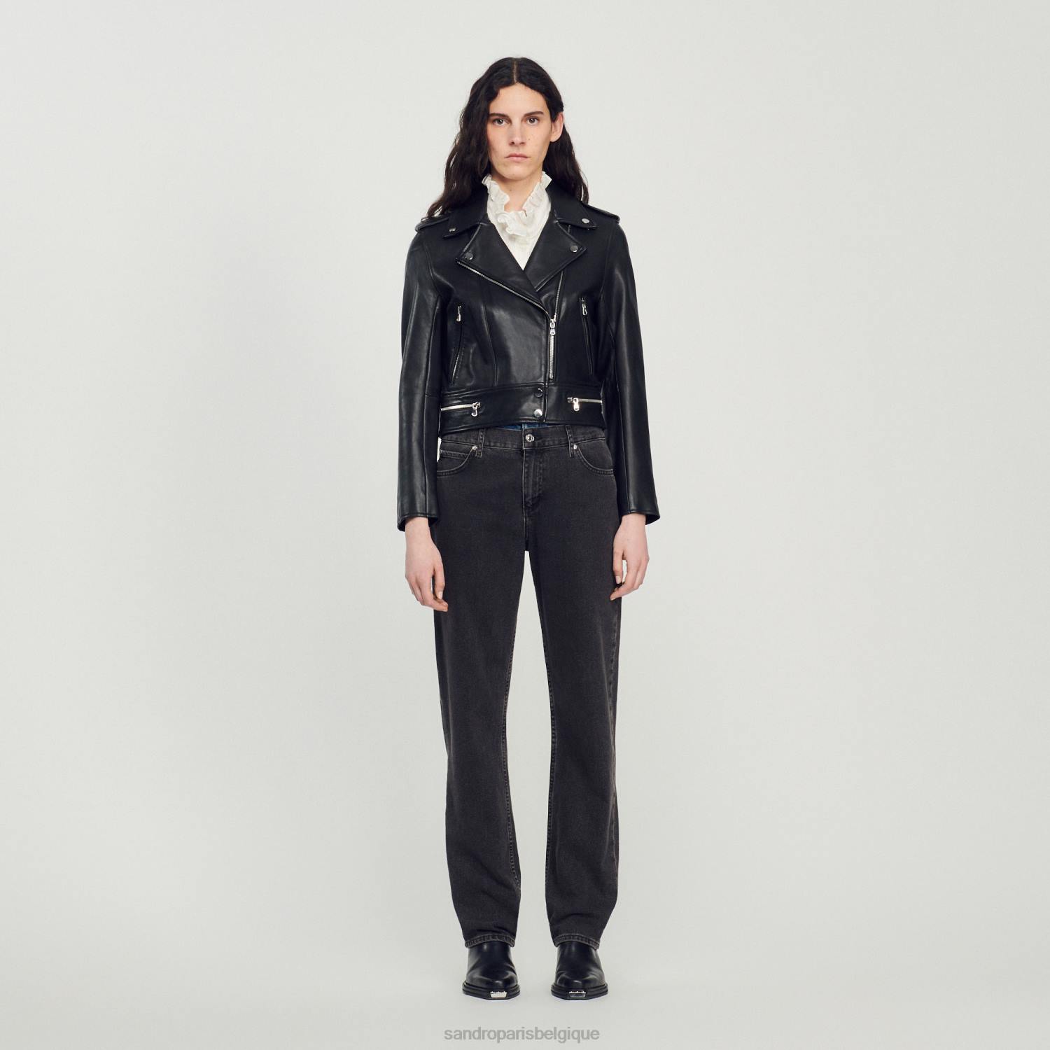 vêtements Sandro Paris veste de cuir noir femmes XLXD104