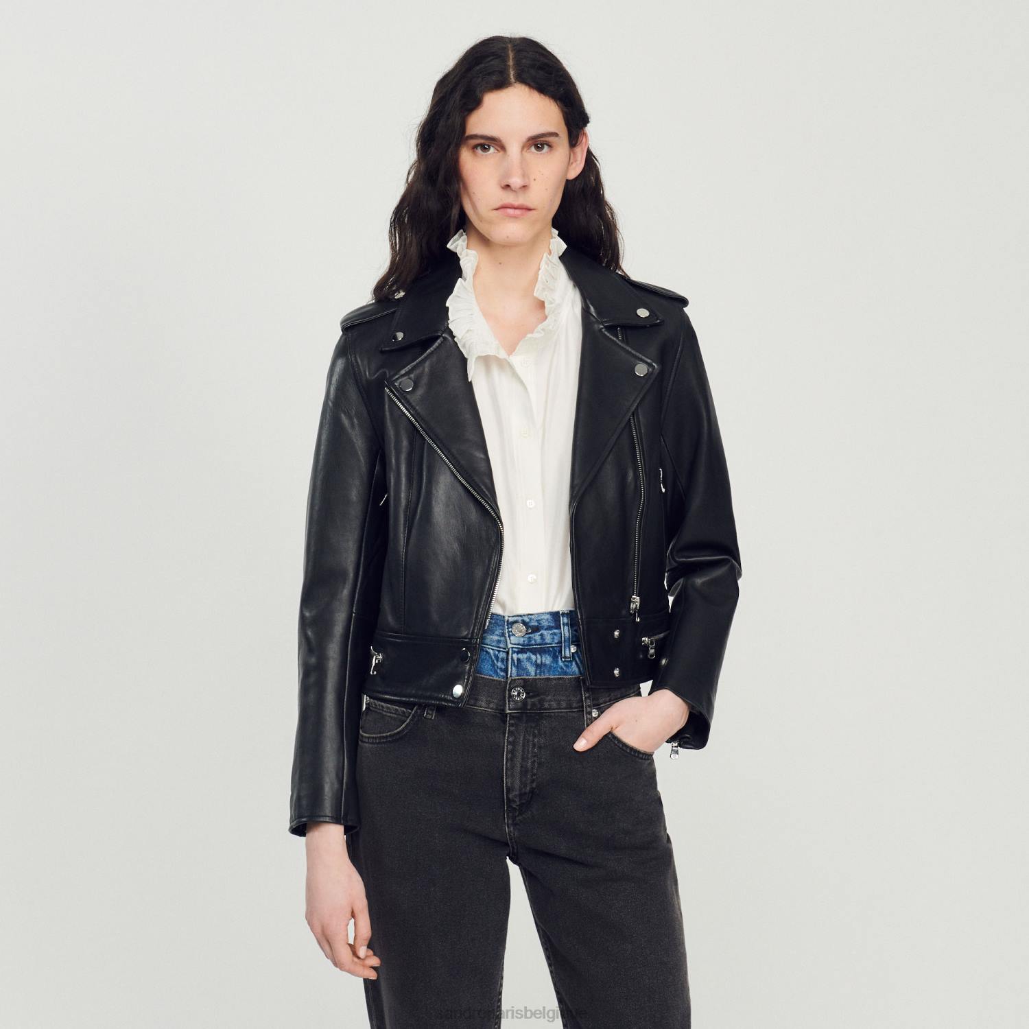 vêtements Sandro Paris veste de cuir noir femmes XLXD104