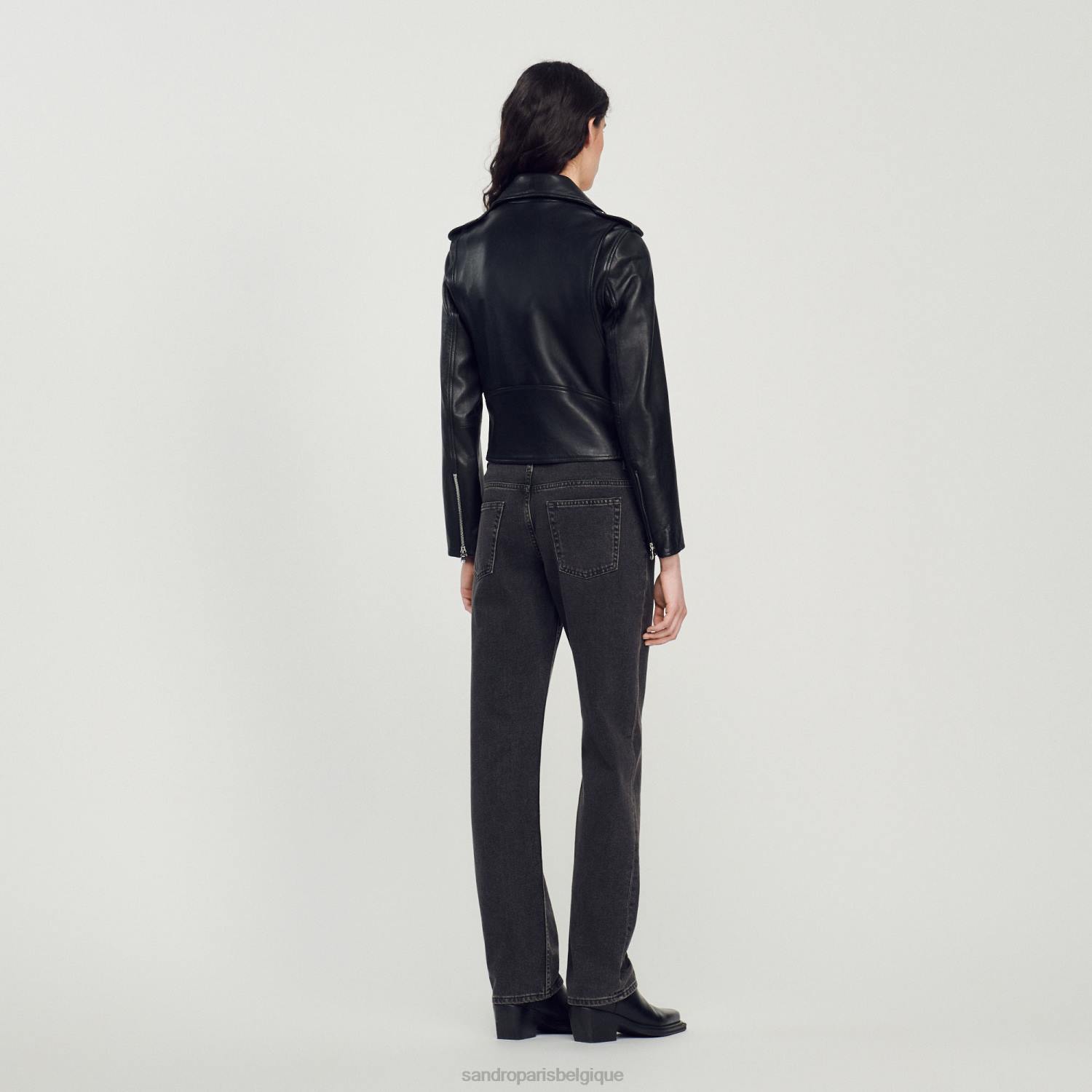 vêtements Sandro Paris veste de cuir noir femmes XLXD104