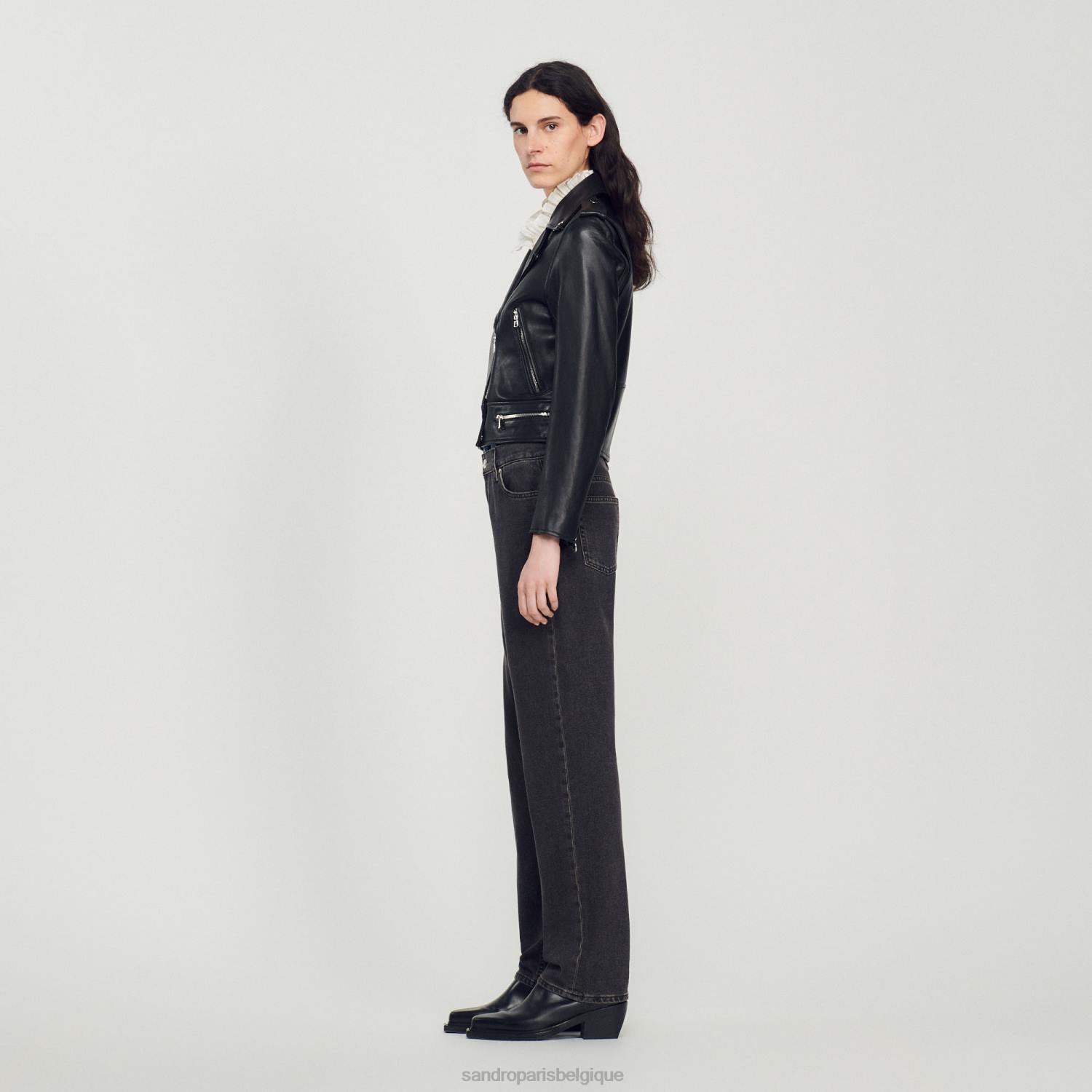 vêtements Sandro Paris veste de cuir noir femmes XLXD104