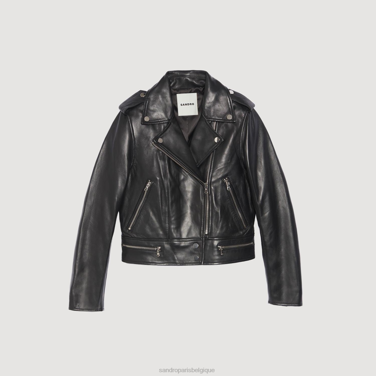 vêtements Sandro Paris veste de cuir noir femmes XLXD104