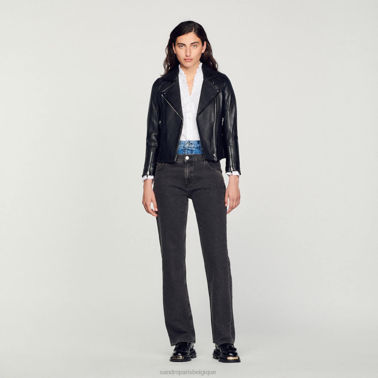 vêtements Sandro Paris veste de cuir noir femmes XLXD198