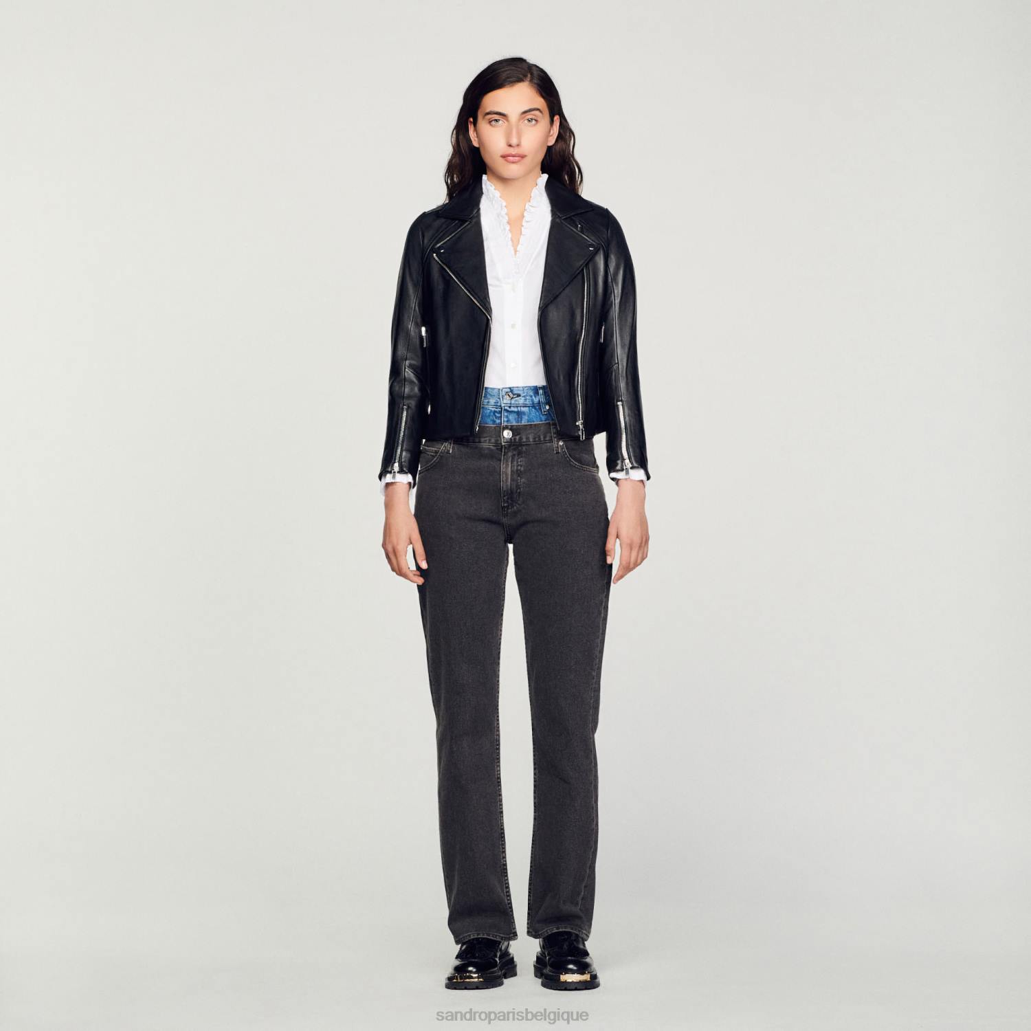 vêtements Sandro Paris veste de cuir noir femmes XLXD198