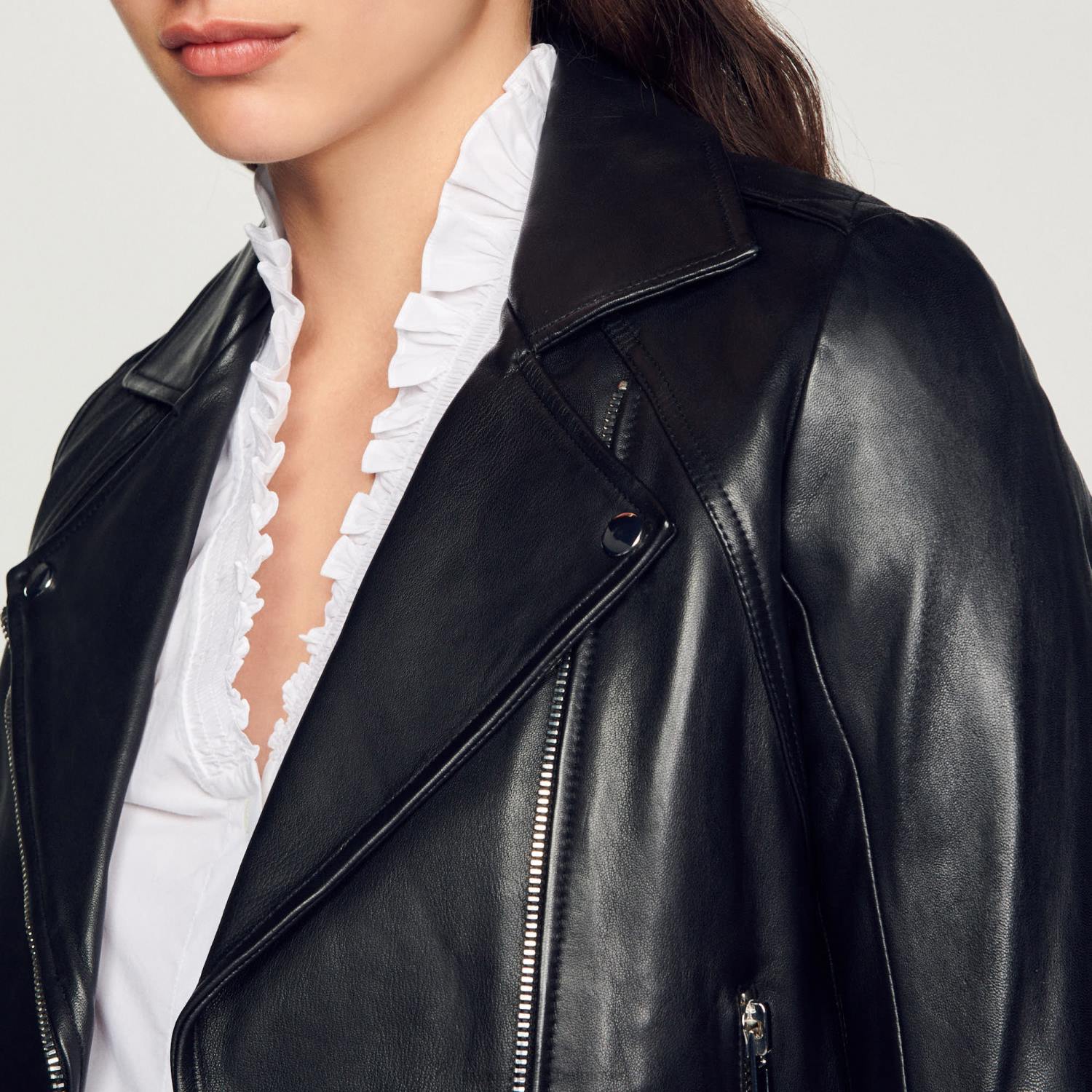 vêtements Sandro Paris veste de cuir noir femmes XLXD198