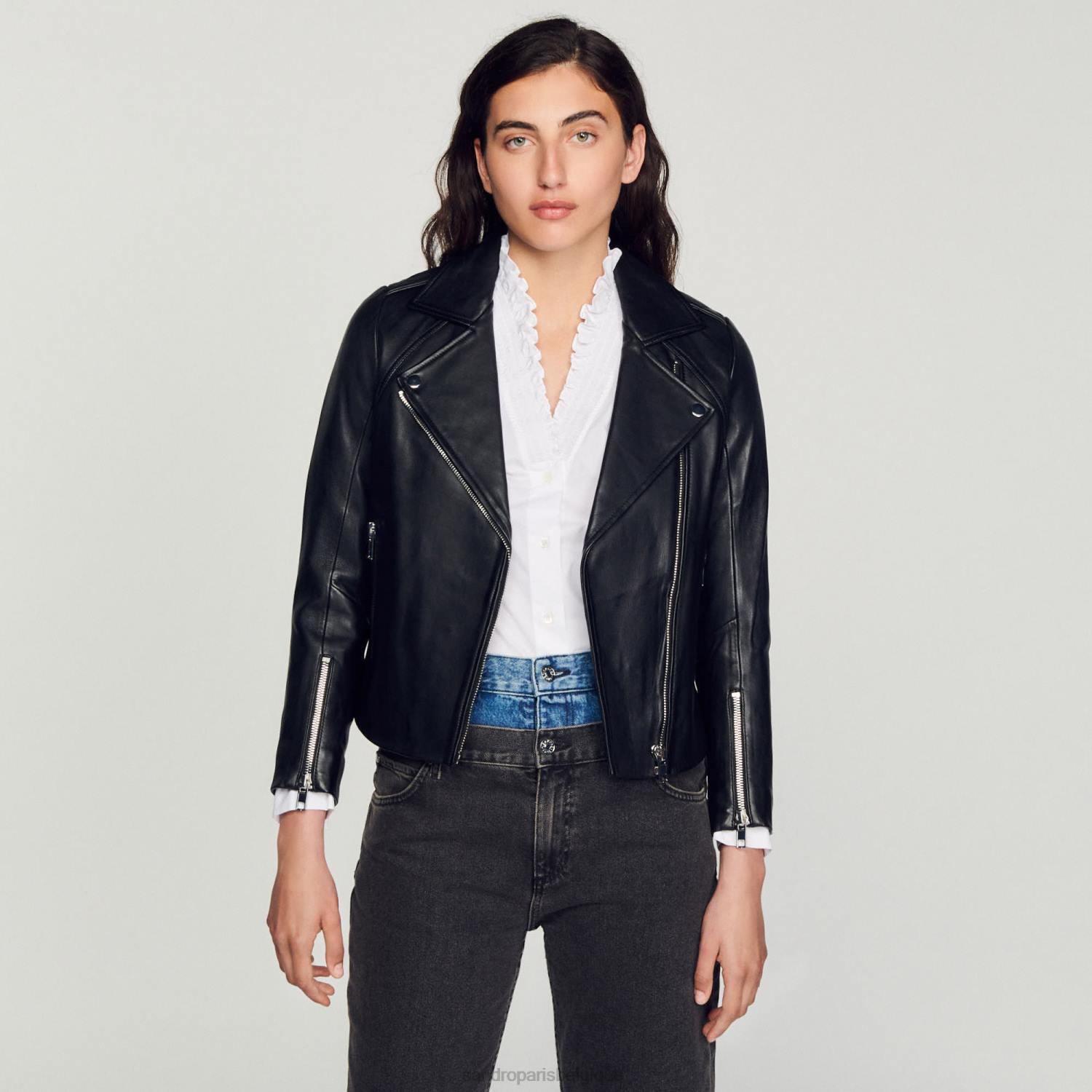 vêtements Sandro Paris veste de cuir noir femmes XLXD198