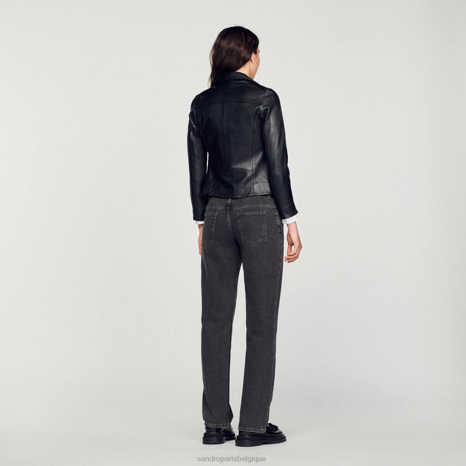 vêtements Sandro Paris veste de cuir noir femmes XLXD198