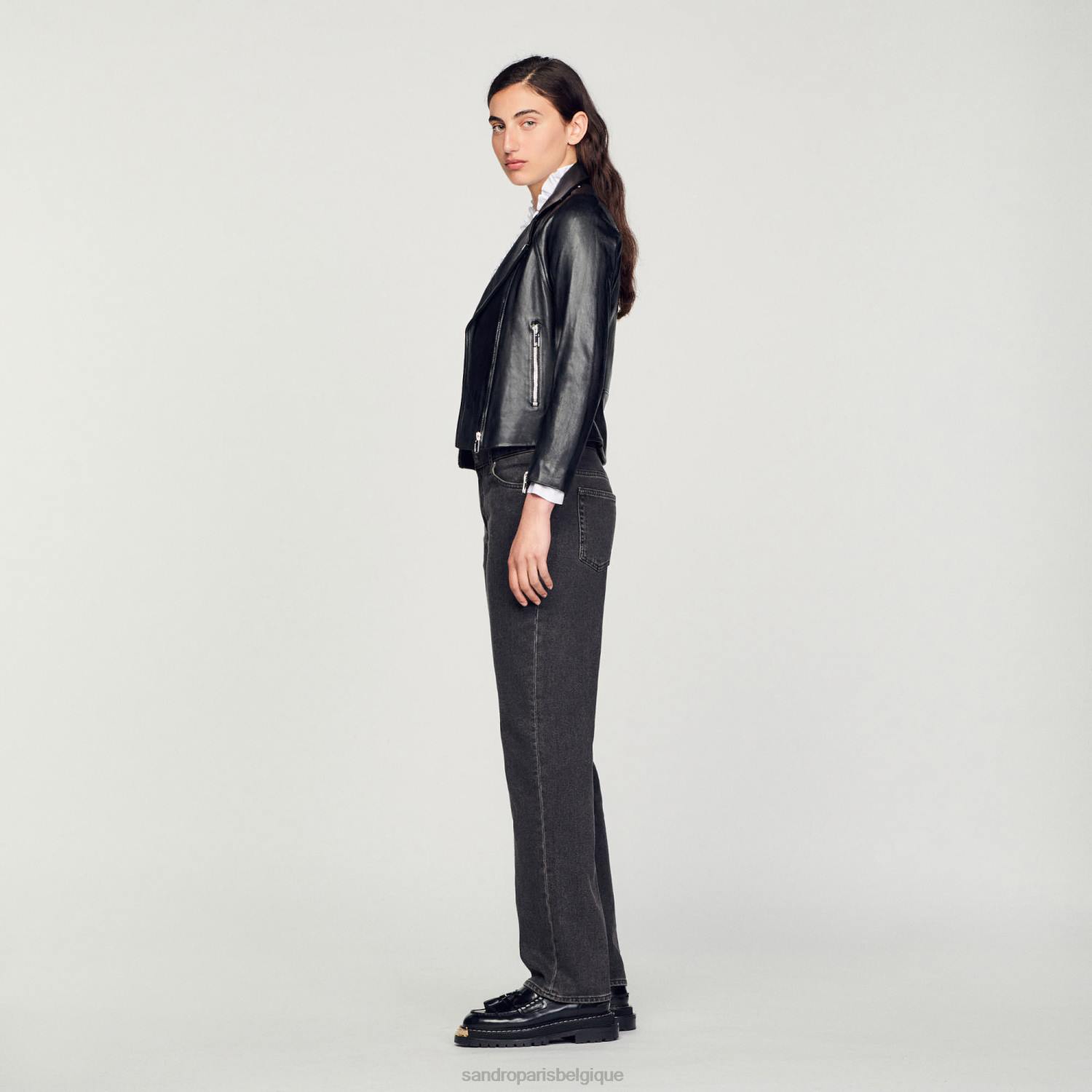 vêtements Sandro Paris veste de cuir noir femmes XLXD198