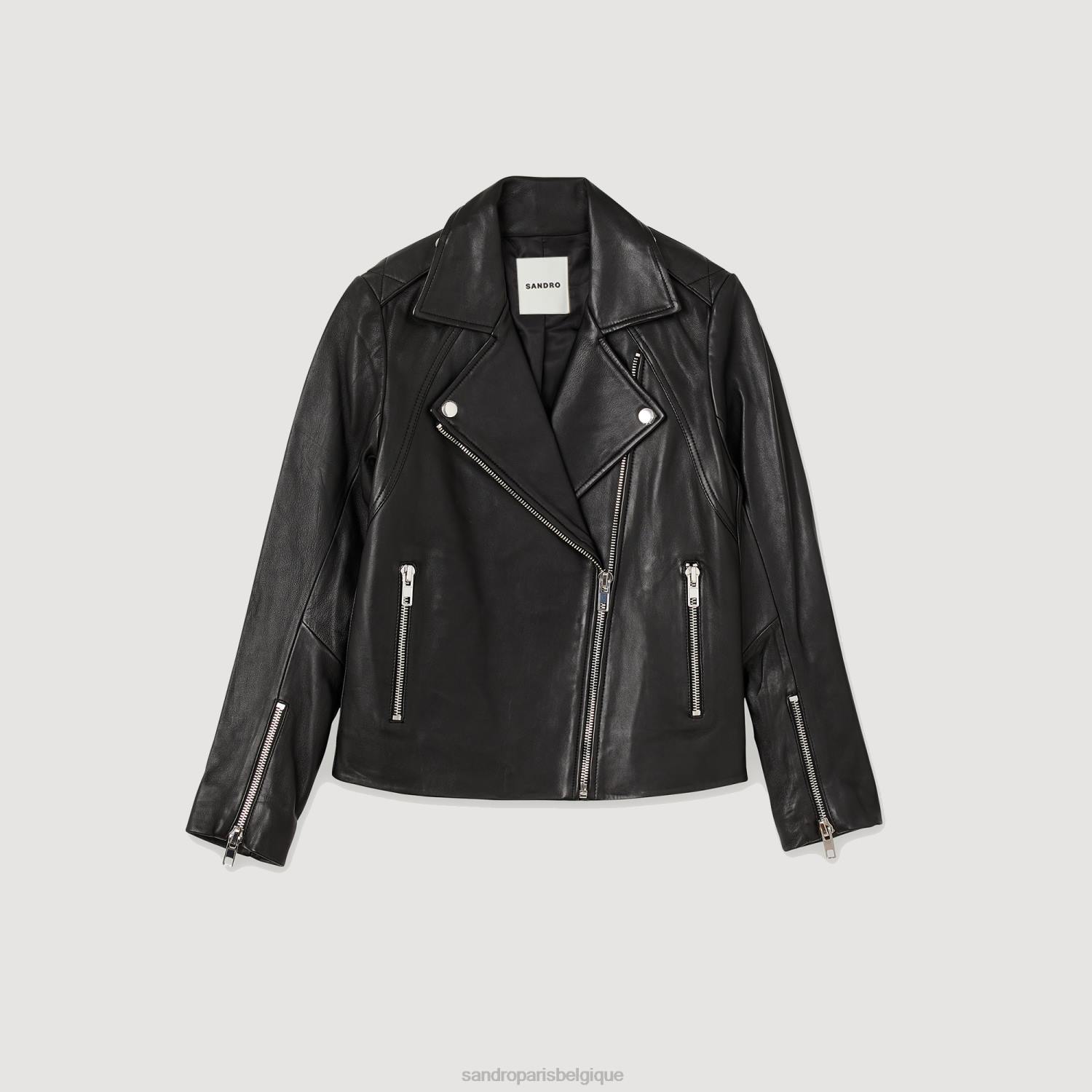 vêtements Sandro Paris veste de cuir noir femmes XLXD198