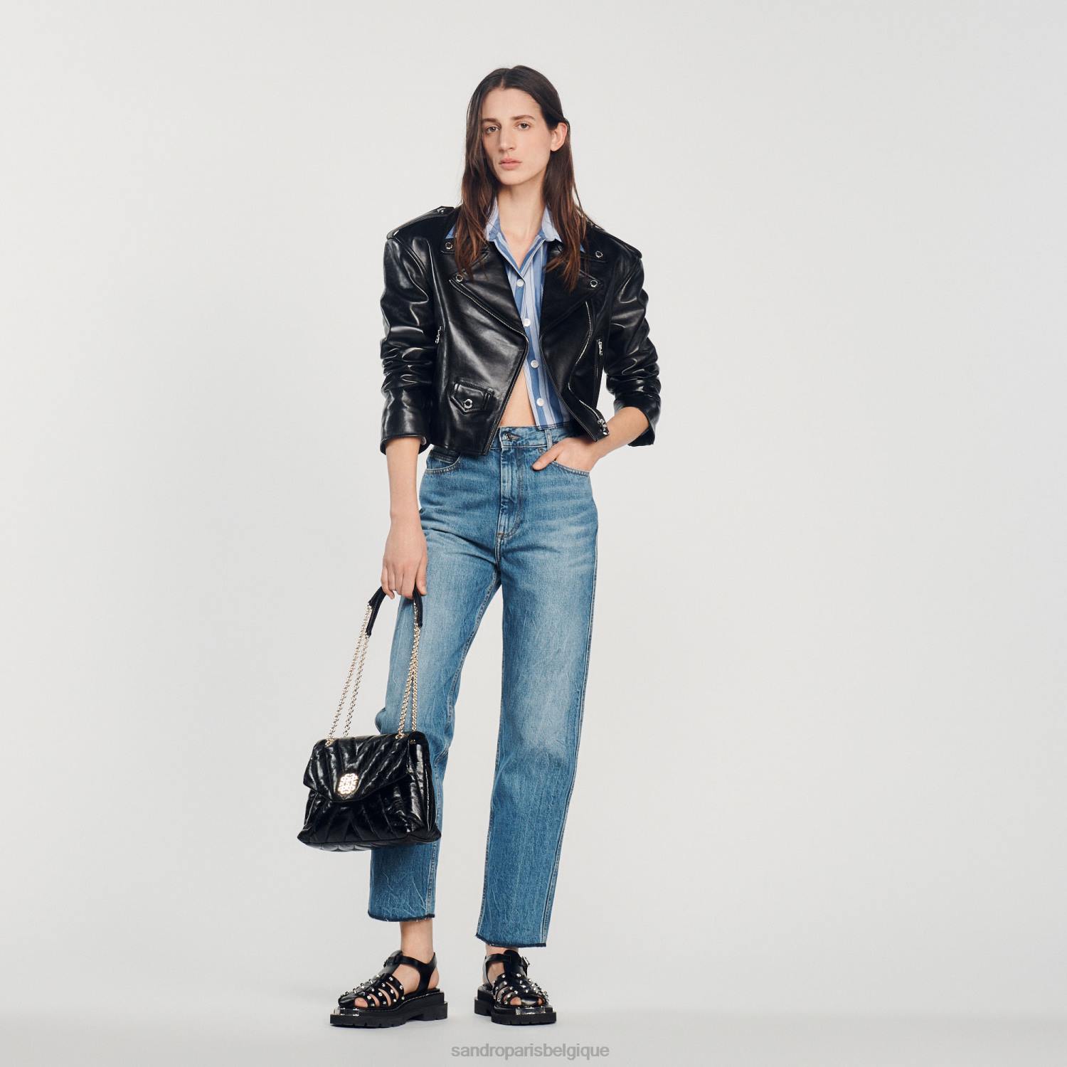 vêtements Sandro Paris veste de cuir noir femmes XLXD452