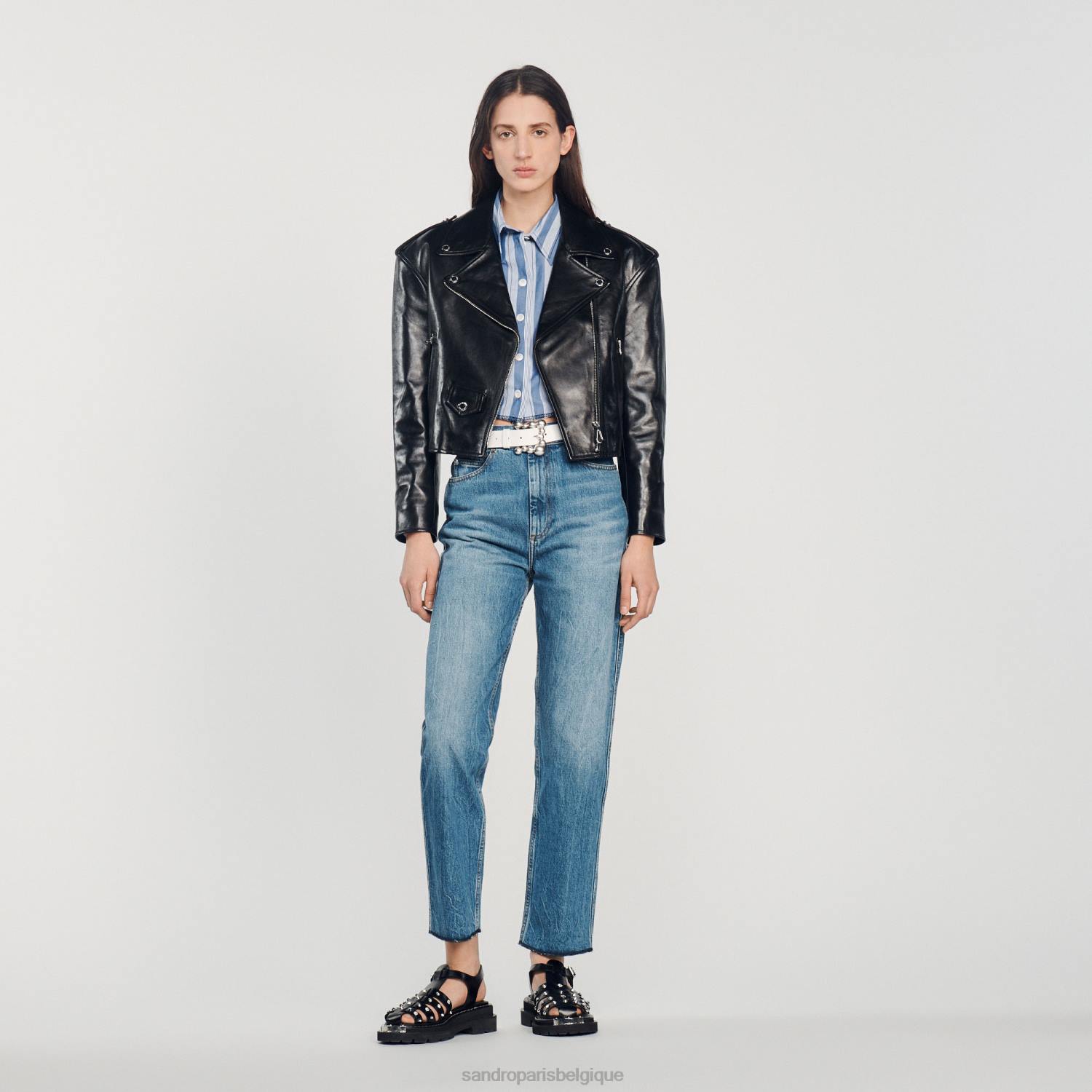 vêtements Sandro Paris veste de cuir noir femmes XLXD452