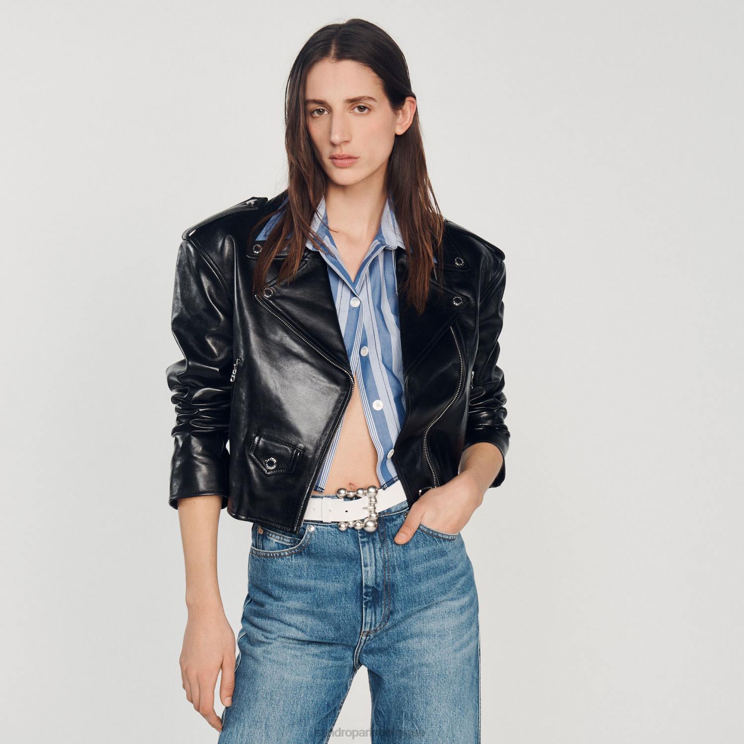vêtements Sandro Paris veste de cuir noir femmes XLXD452