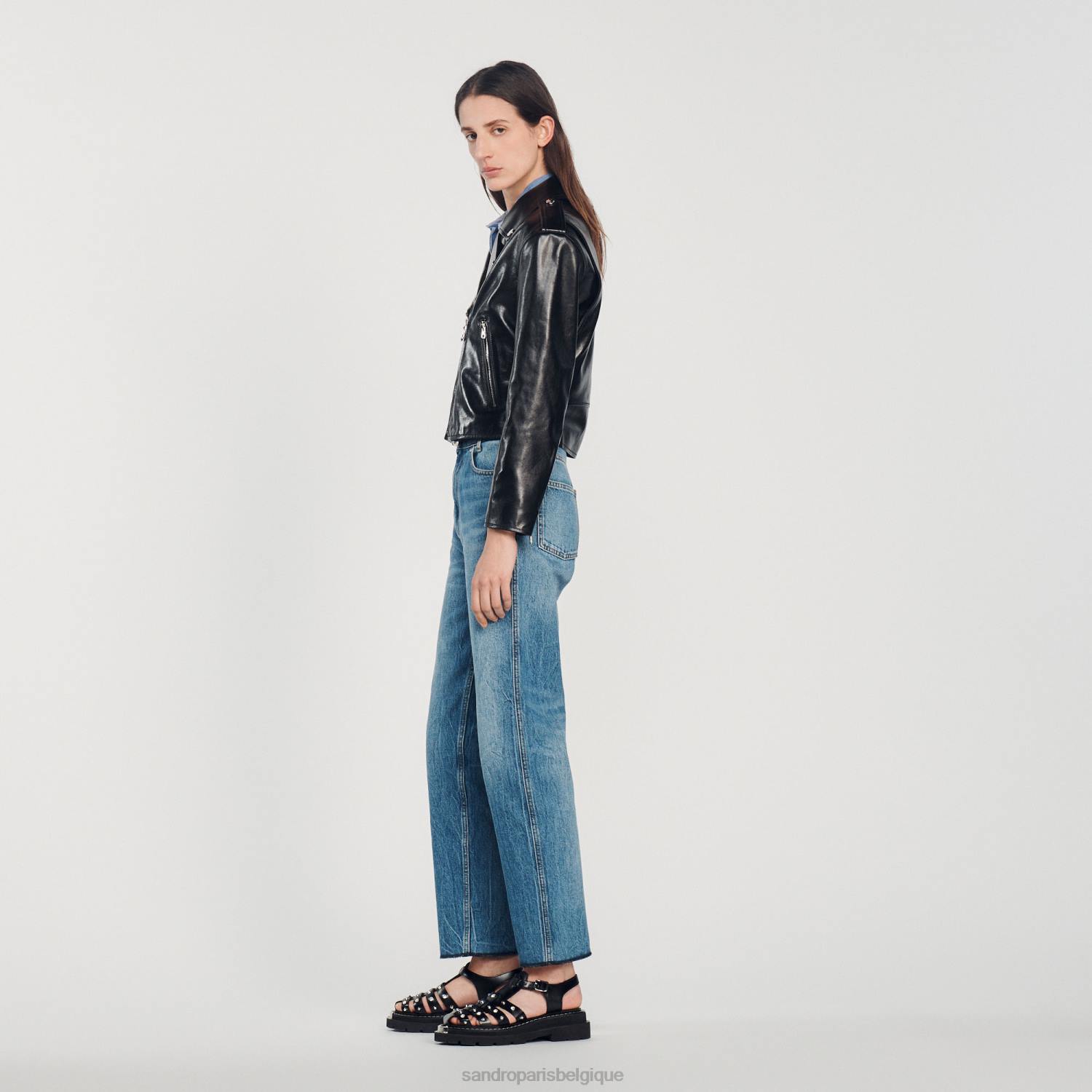 vêtements Sandro Paris veste de cuir noir femmes XLXD452
