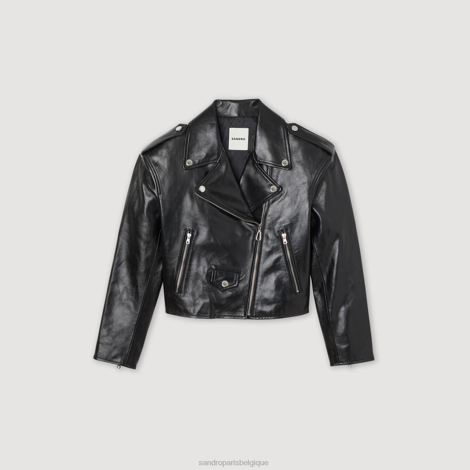 vêtements Sandro Paris veste de cuir noir femmes XLXD452