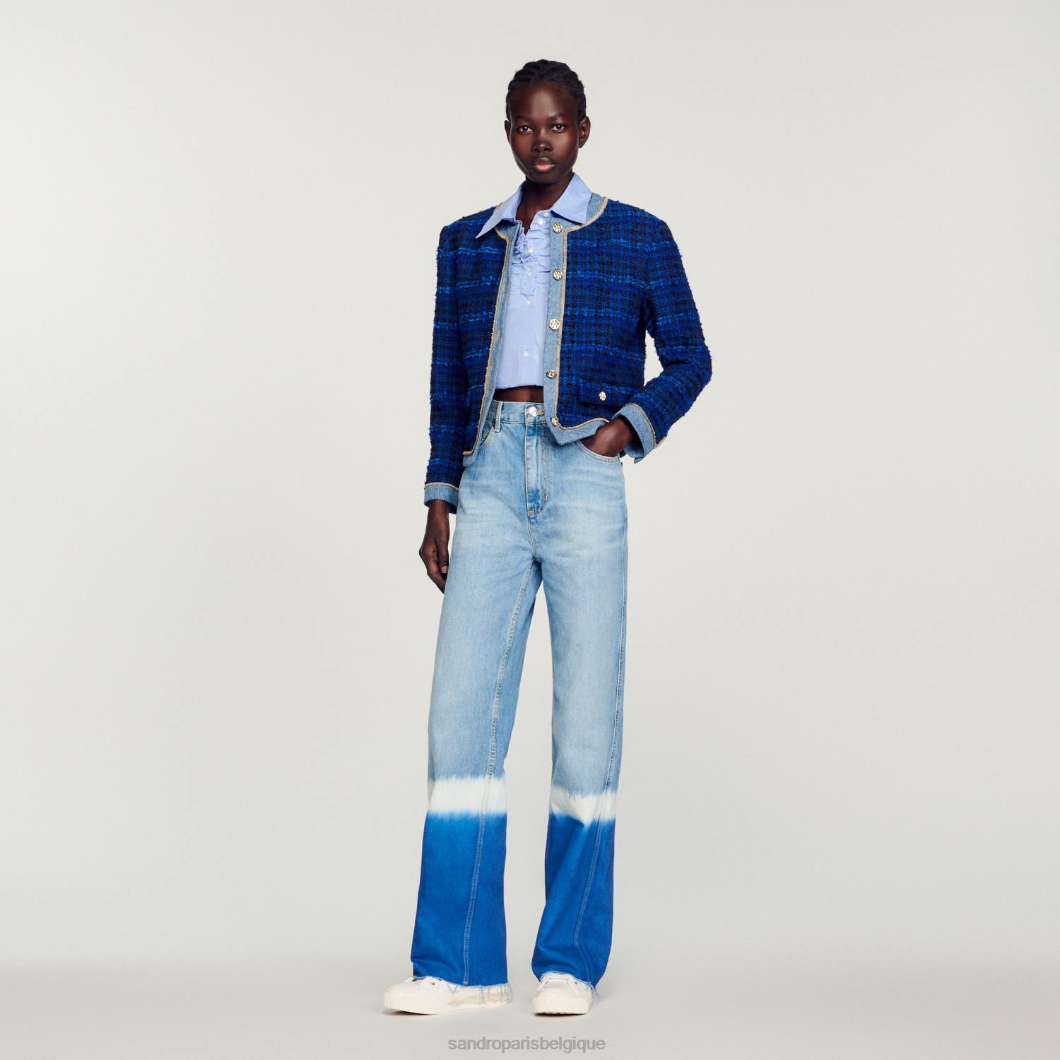 vêtements Sandro Paris veste de tweed bleu électrique femmes XLXD290