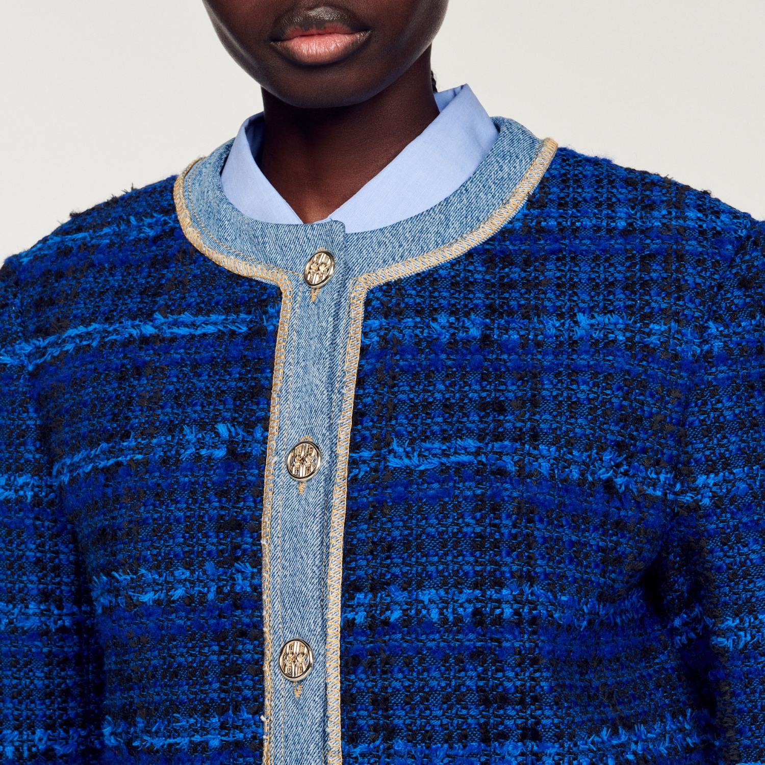 vêtements Sandro Paris veste de tweed bleu électrique femmes XLXD290