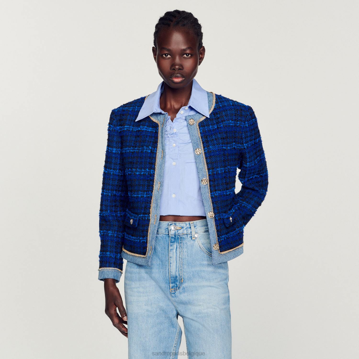 vêtements Sandro Paris veste de tweed bleu électrique femmes XLXD290