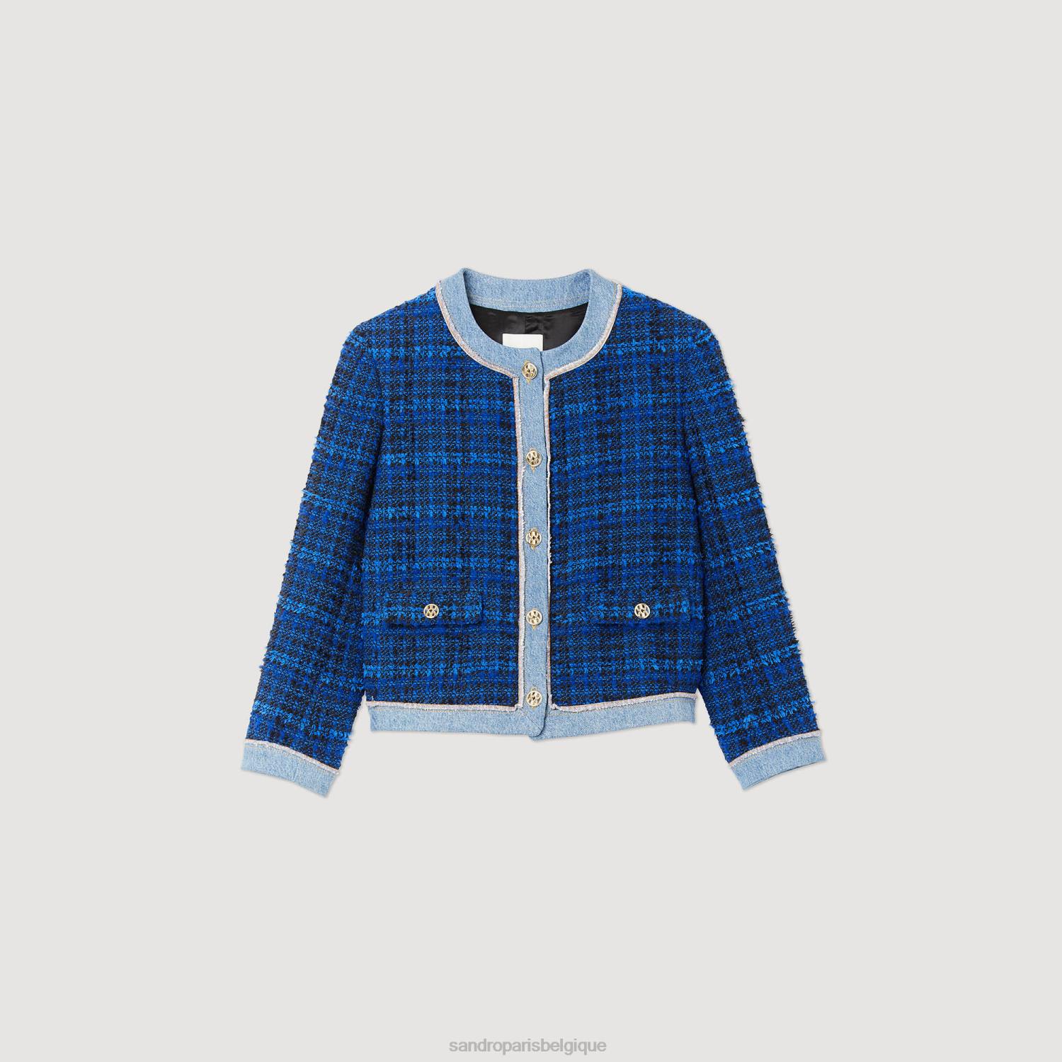 vêtements Sandro Paris veste de tweed bleu électrique femmes XLXD290