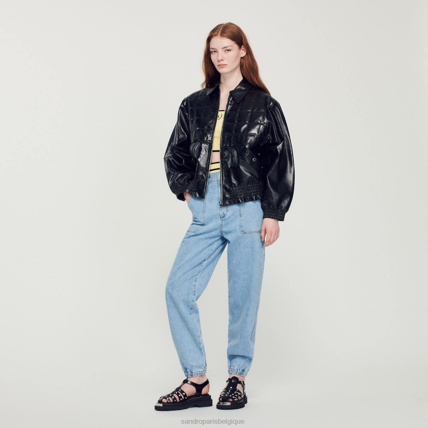 vêtements Sandro Paris veste en cuir lisse noir femmes XLXD442