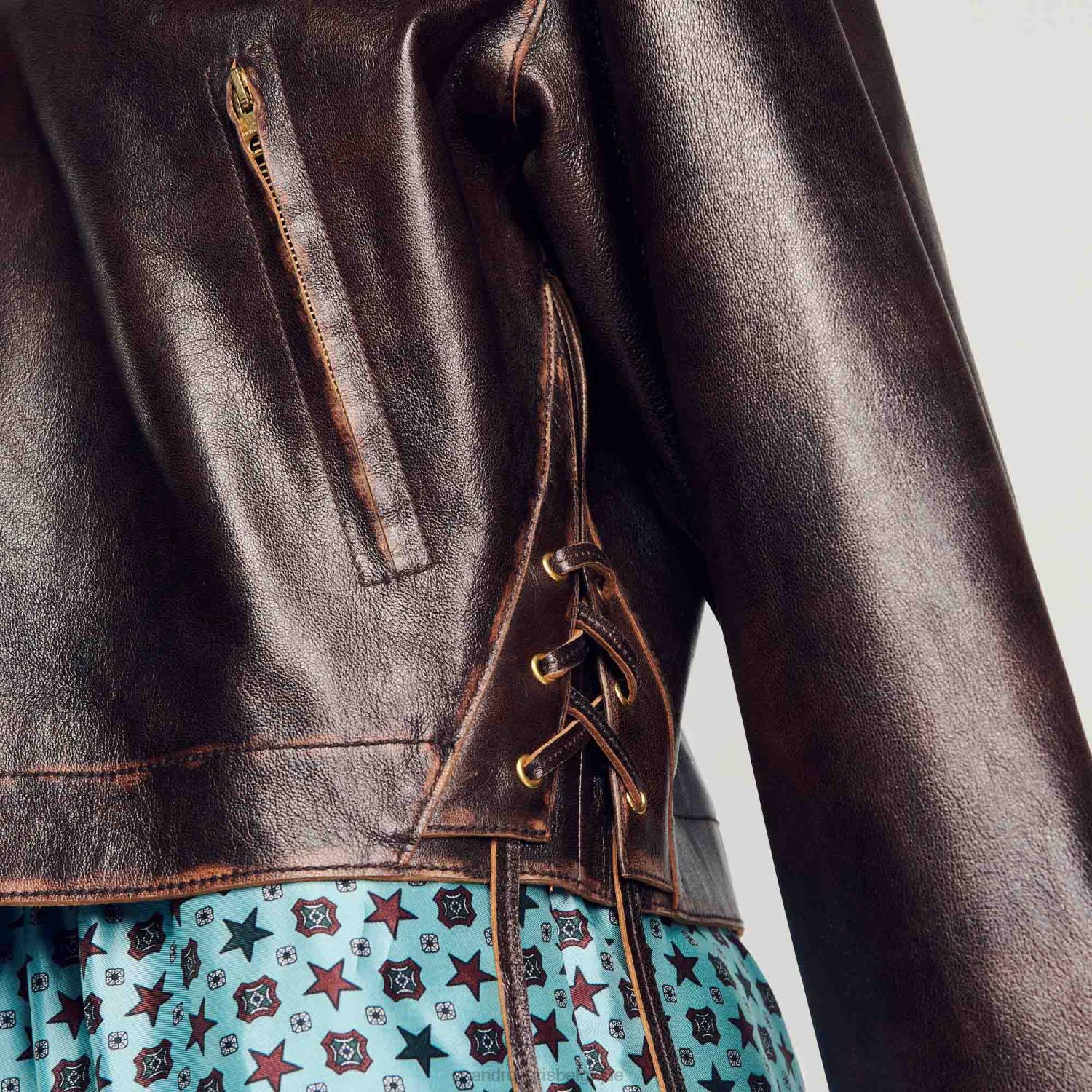 vêtements Sandro Paris veste en cuir vieilli noir marron femmes XLXD129