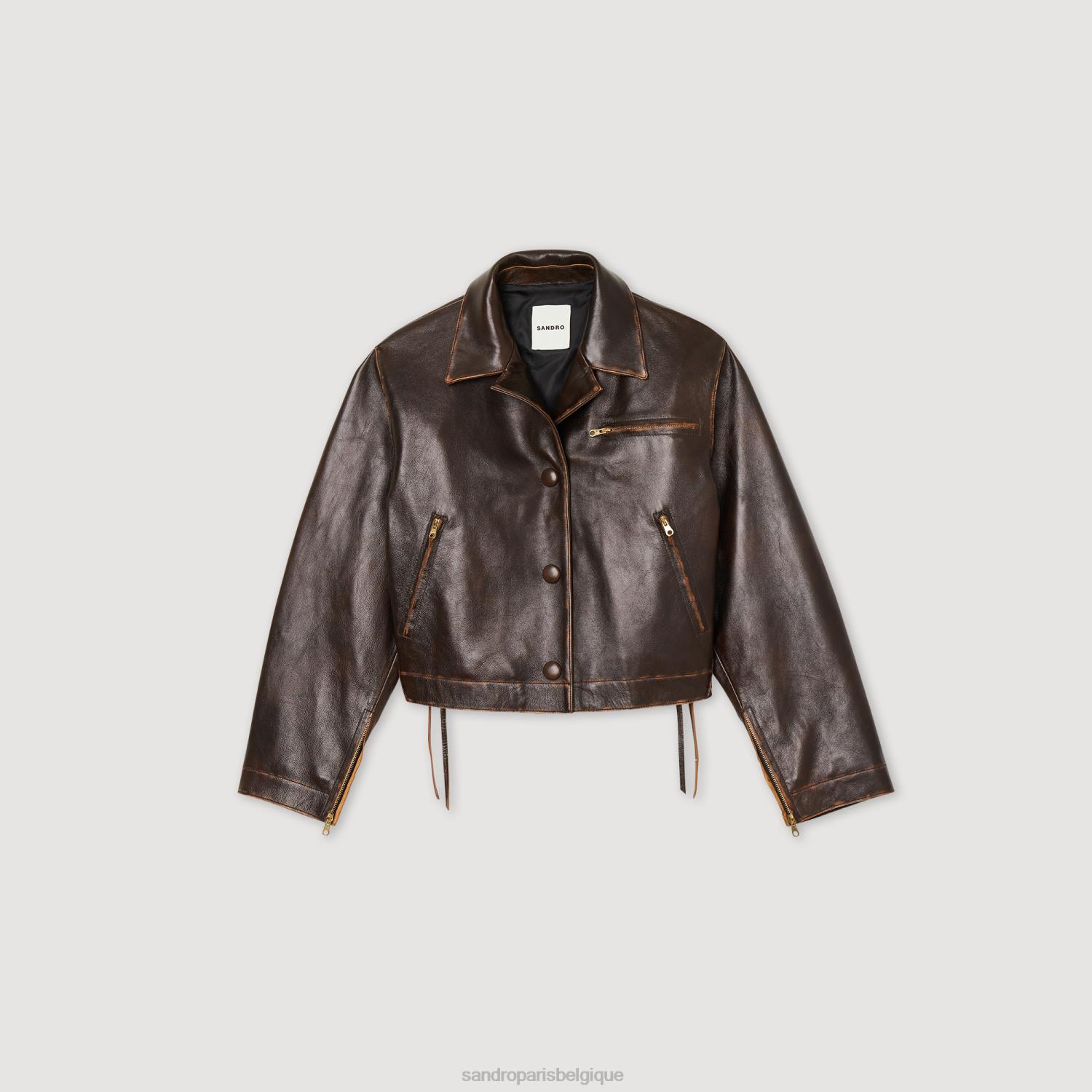 vêtements Sandro Paris veste en cuir vieilli noir marron femmes XLXD129