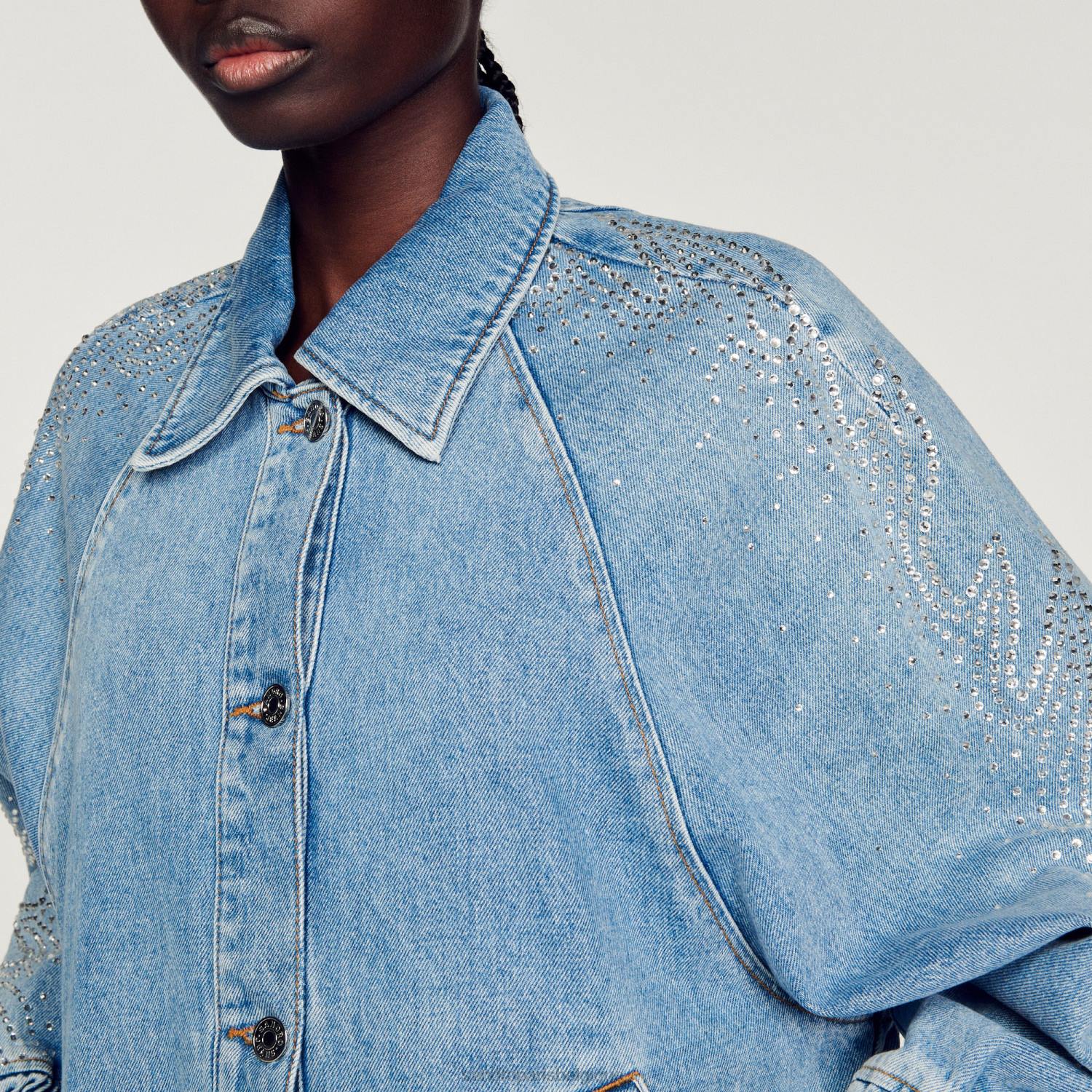 vêtements Sandro Paris veste en jean à strass jean bleu femmes XLXD203