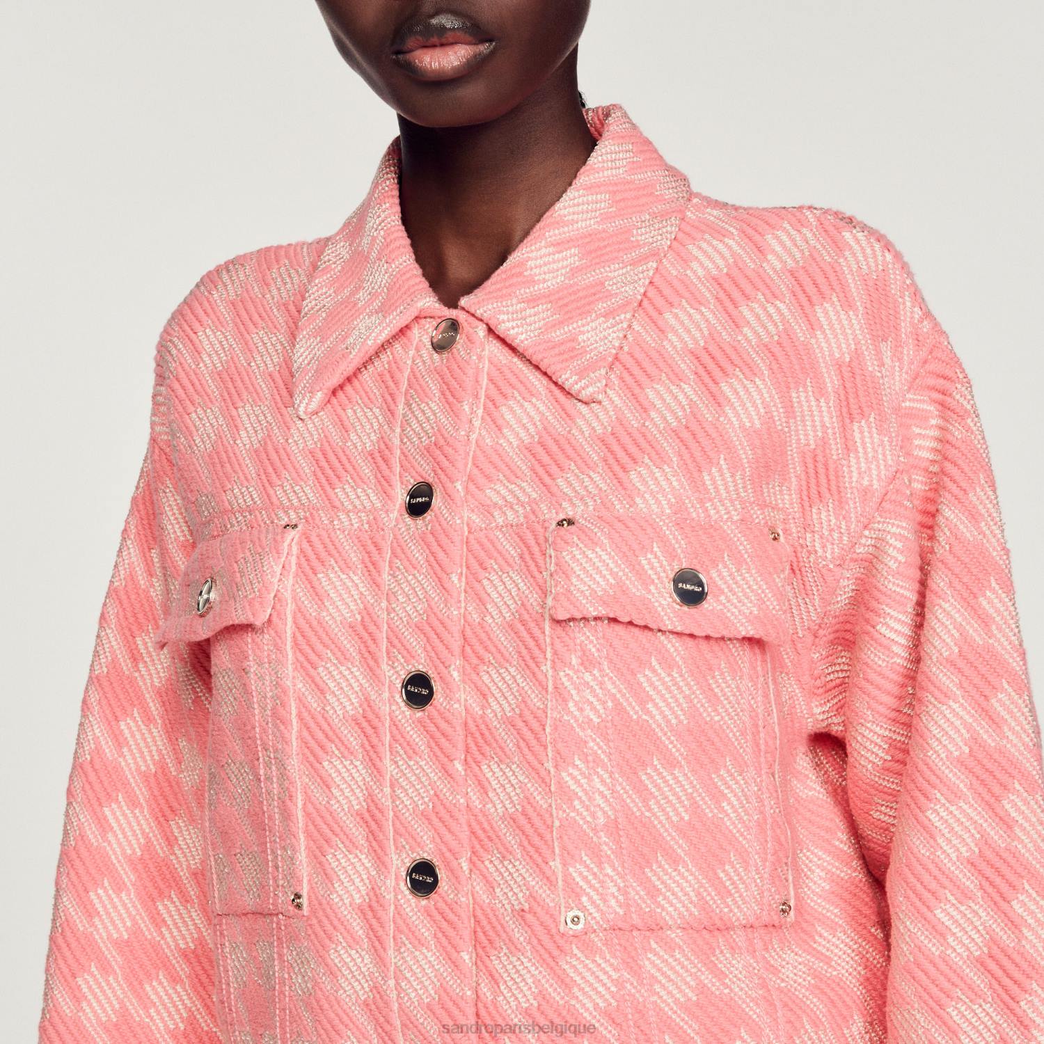 vêtements Sandro Paris veste pied-de-poule rose femmes XLXD228