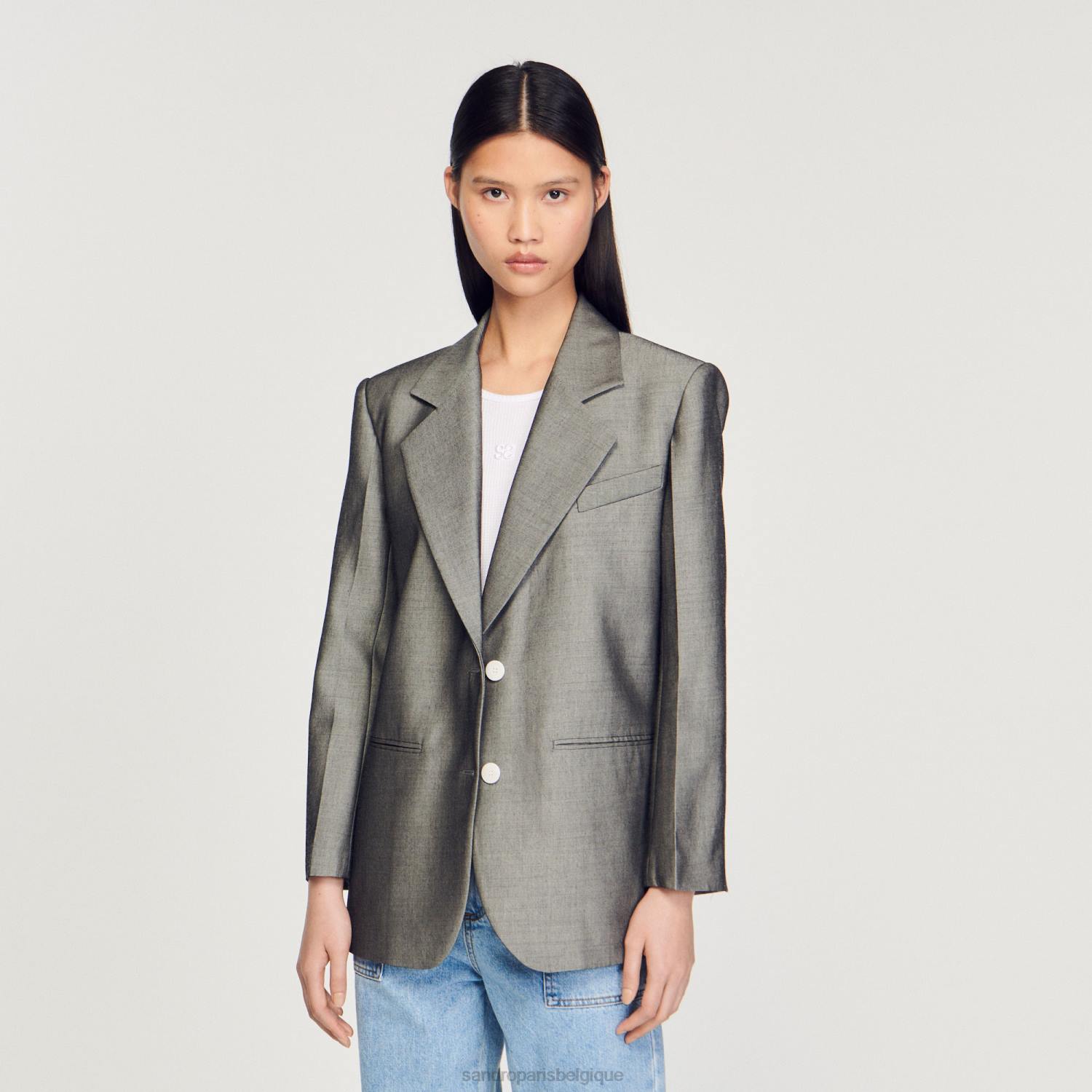 vêtements Sandro Paris veste sur mesure gris femmes XLXD275