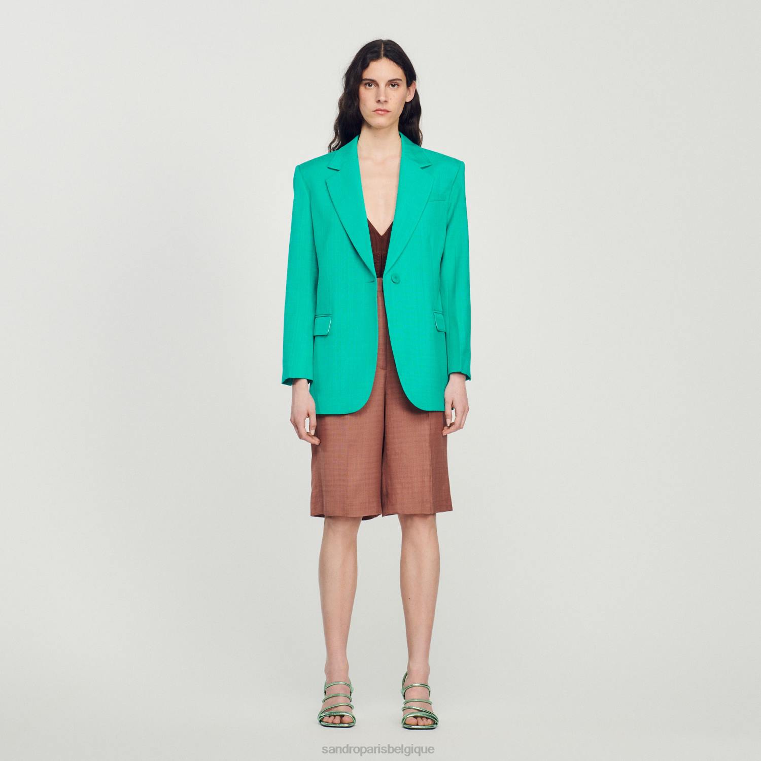 vêtements Sandro Paris veste sur mesure vert emeuraude femmes XLXD425