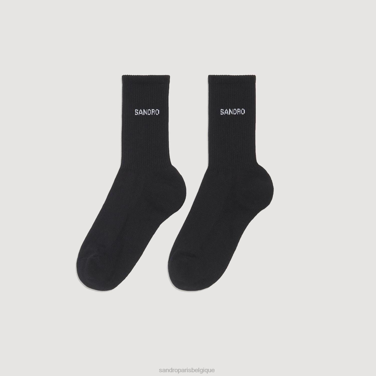 accessoires Sandro Paris chaussettes à logo noir Hommes XLXD844