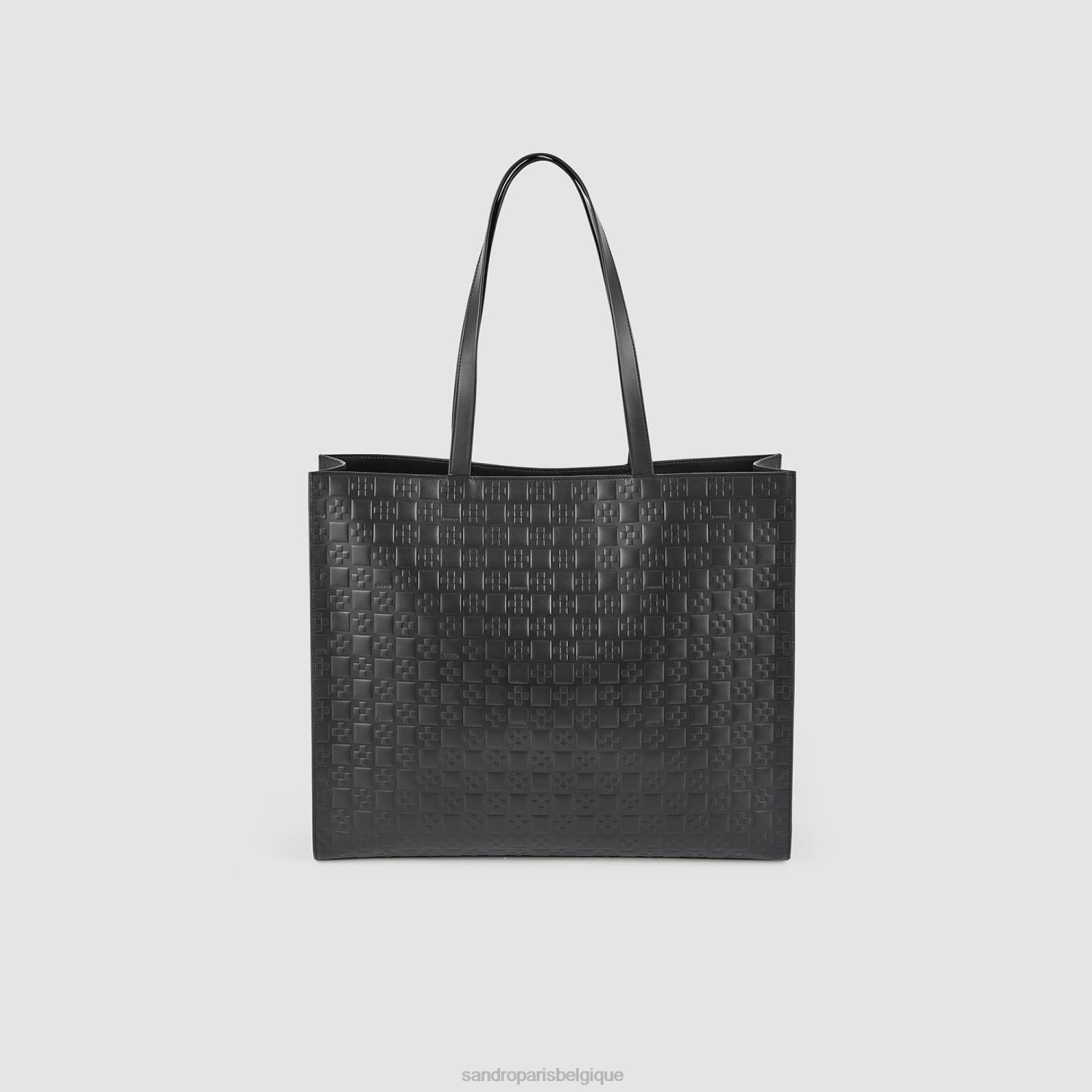 accessoires Sandro Paris grand cabas en cuir embossé monogramme noir Hommes XLXD840