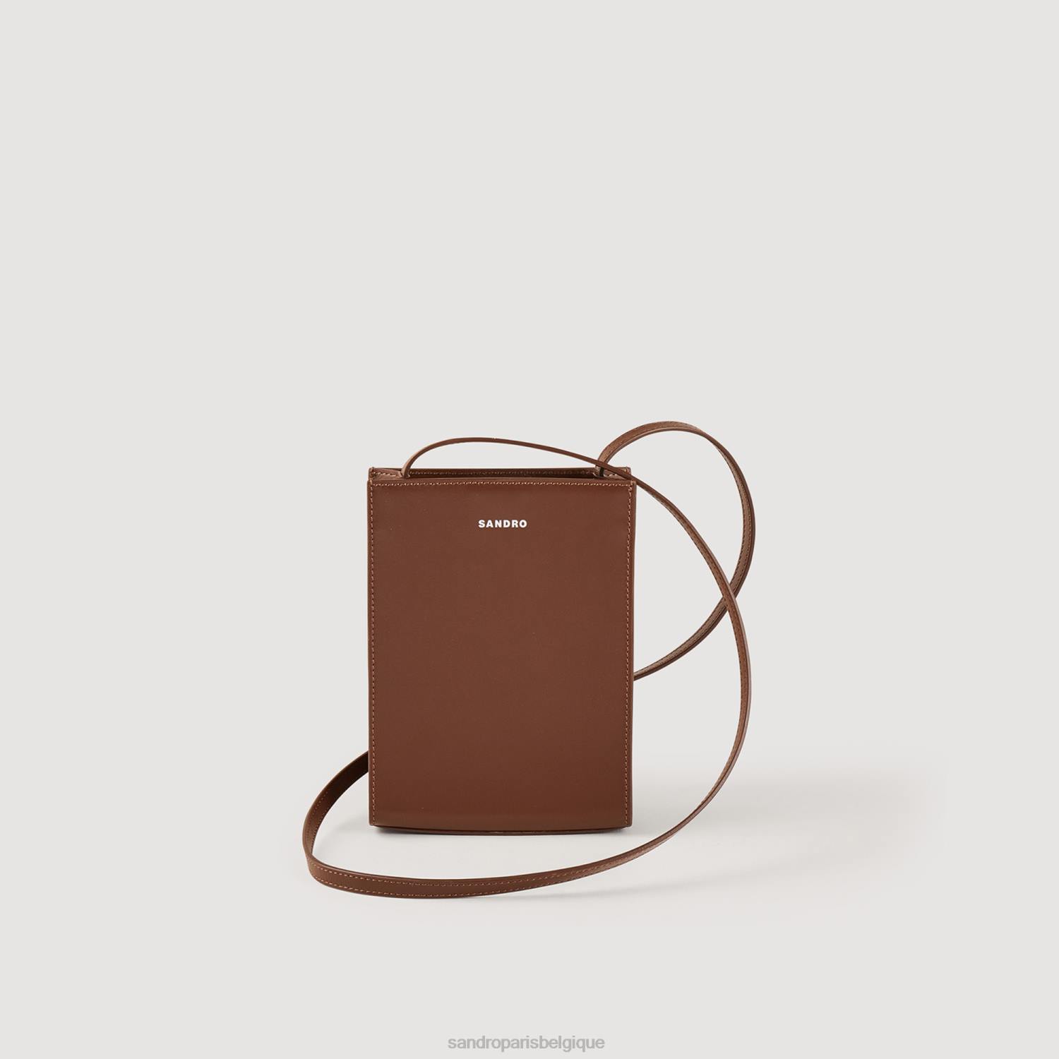 accessoires Sandro Paris petit sac en cuir lisse brun Hommes XLXD847